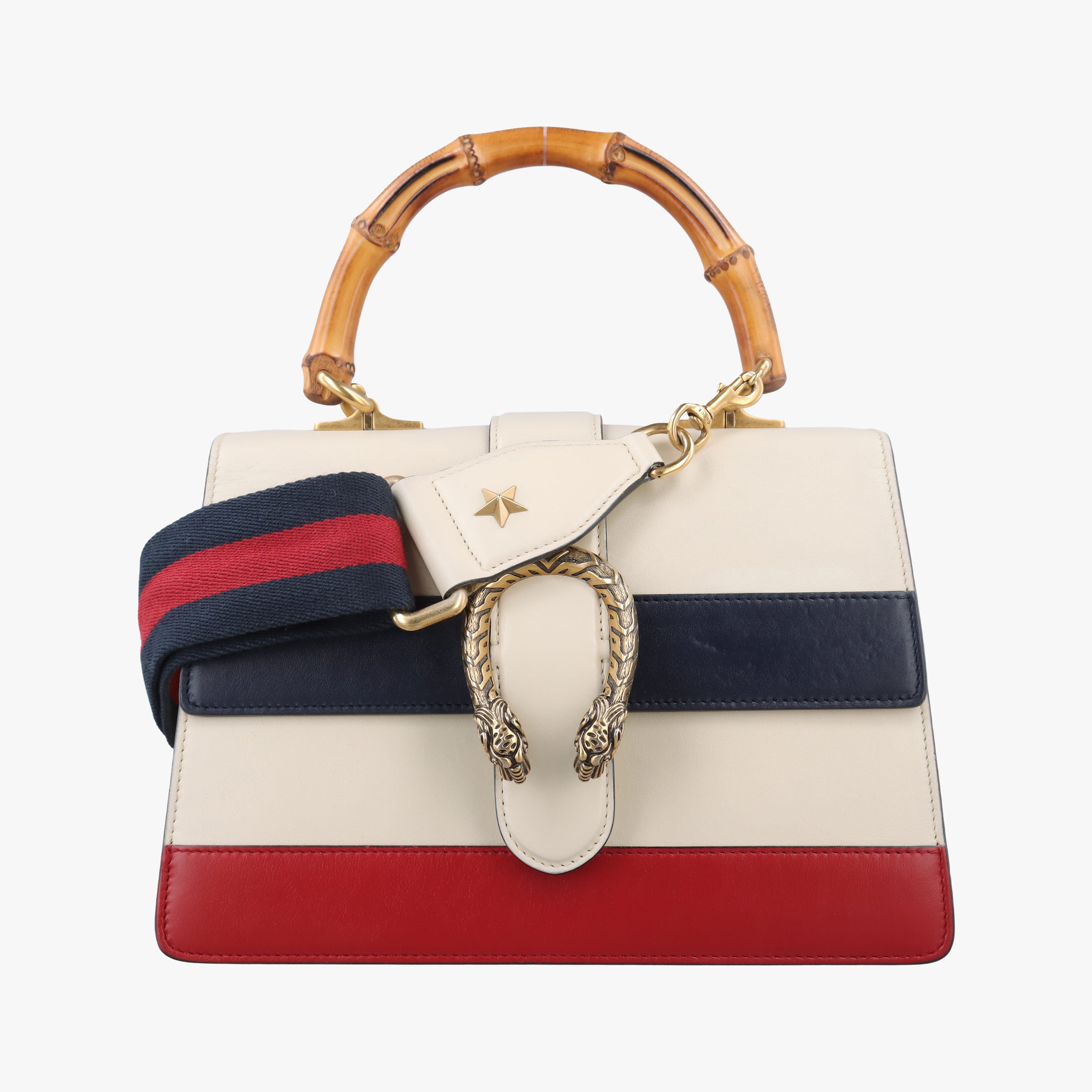 Pre-owned Gucci Dionysus bamboo White×navy×red Leather 448075 shoulderbag | stylenewstar