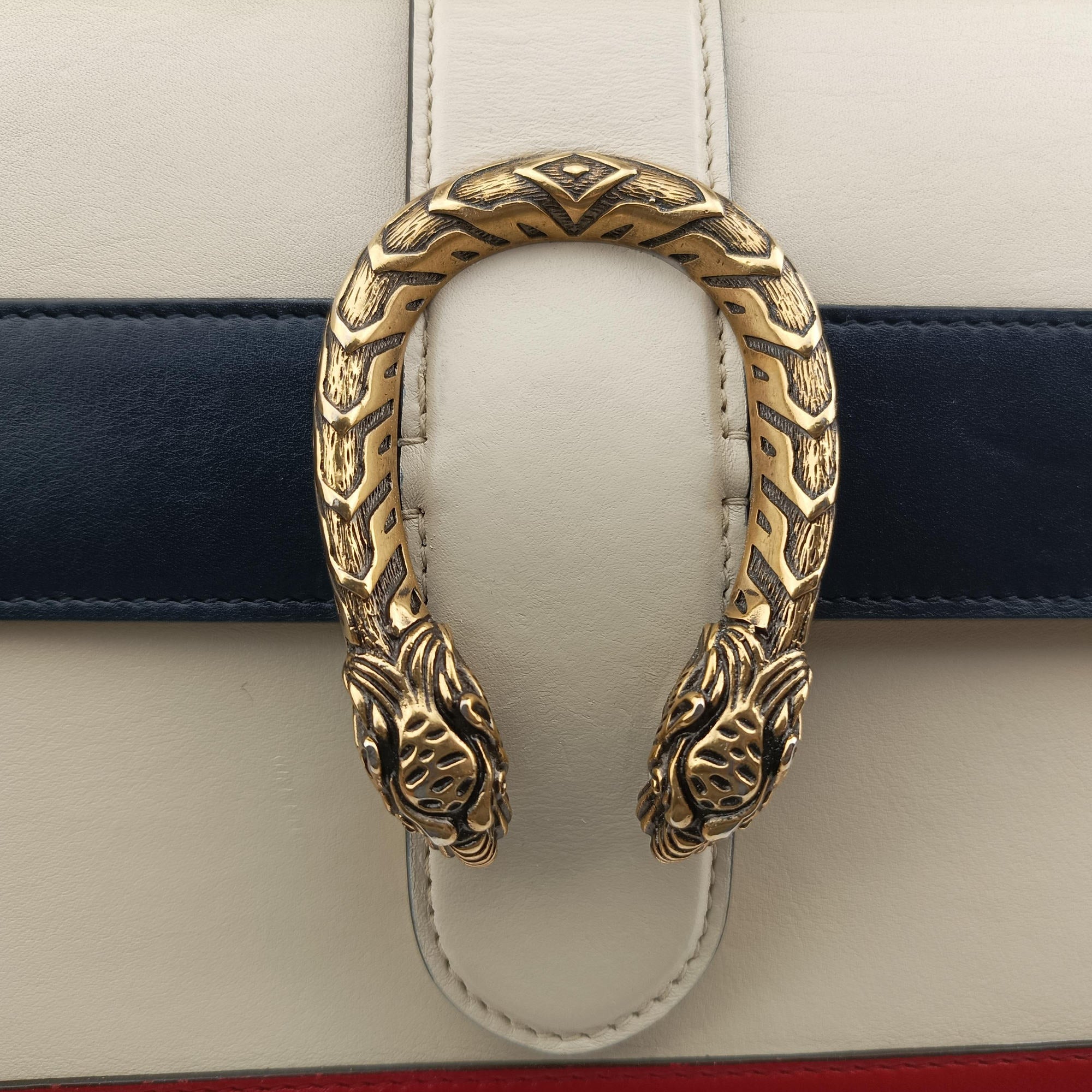 Pre-owned Gucci Dionysus bamboo White×navy×red Leather 448075 shoulderbag | stylenewstar