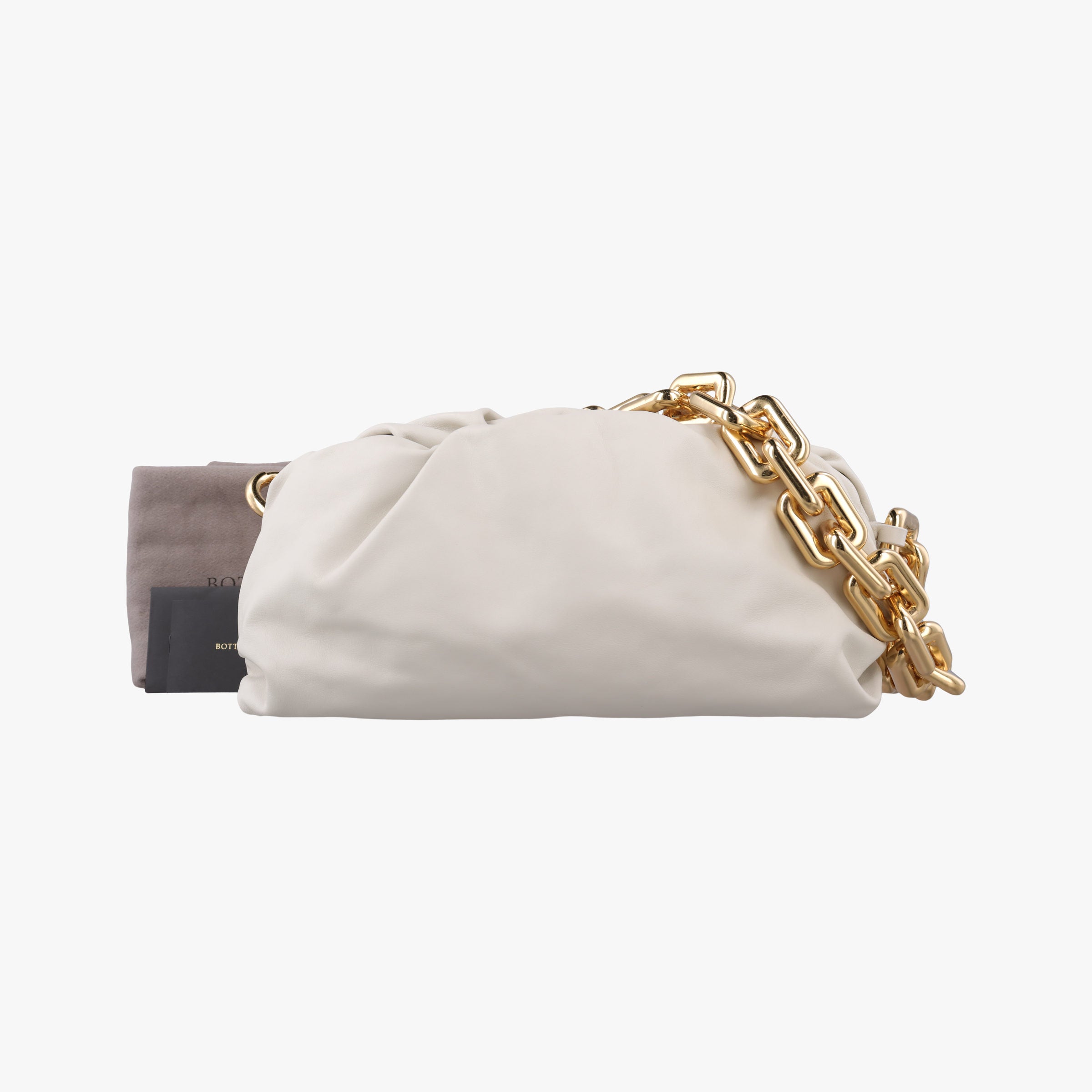 Pre-owned Bottega Veneta THE Chain Pouch White lambskin  shoulderbag | stylenewstar