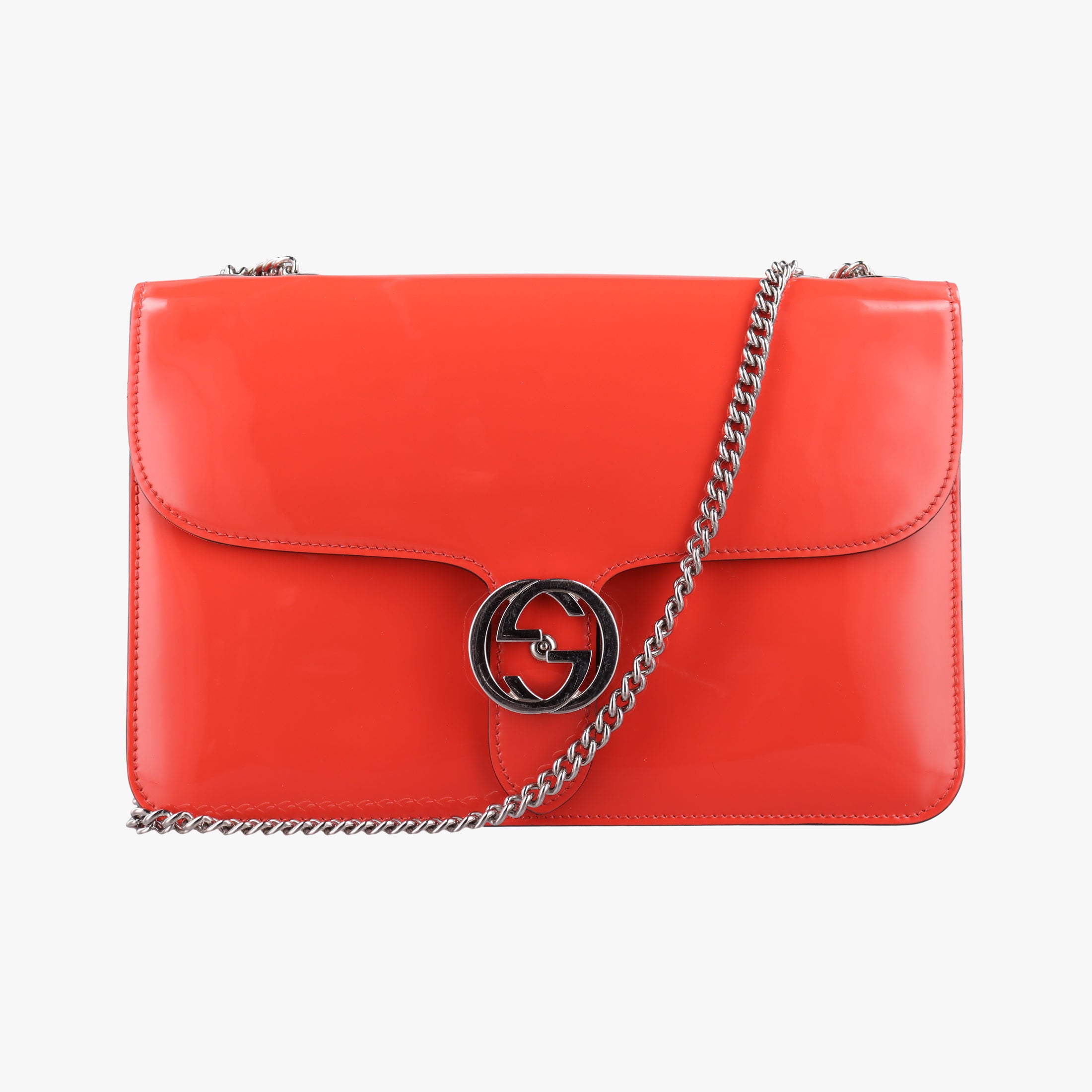 Pre-owned Gucci Interlocking G Orange Patent 387606 shoulderbag | stylenewstar