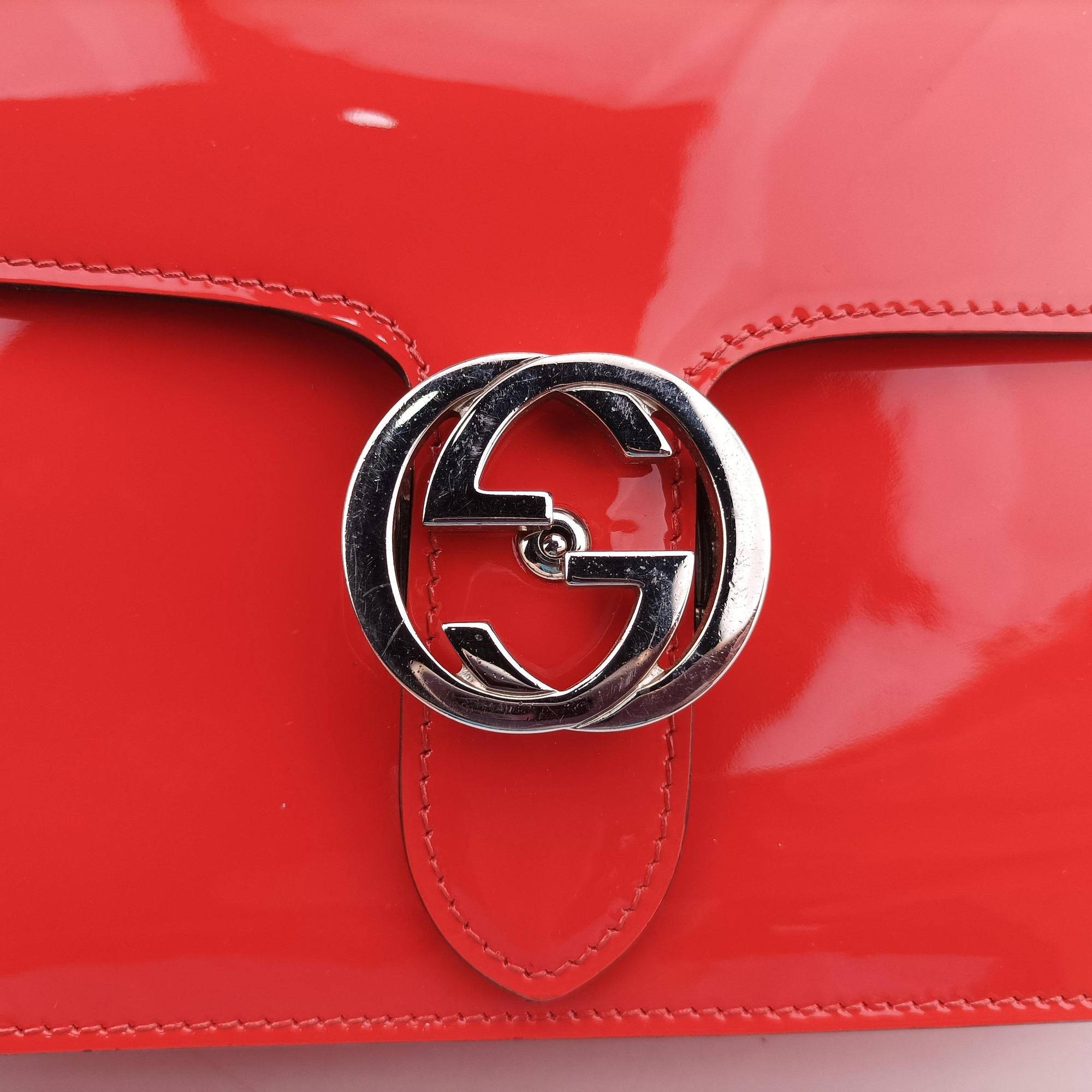 Pre-owned Gucci Interlocking G Orange Patent 387606 shoulderbag | stylenewstar