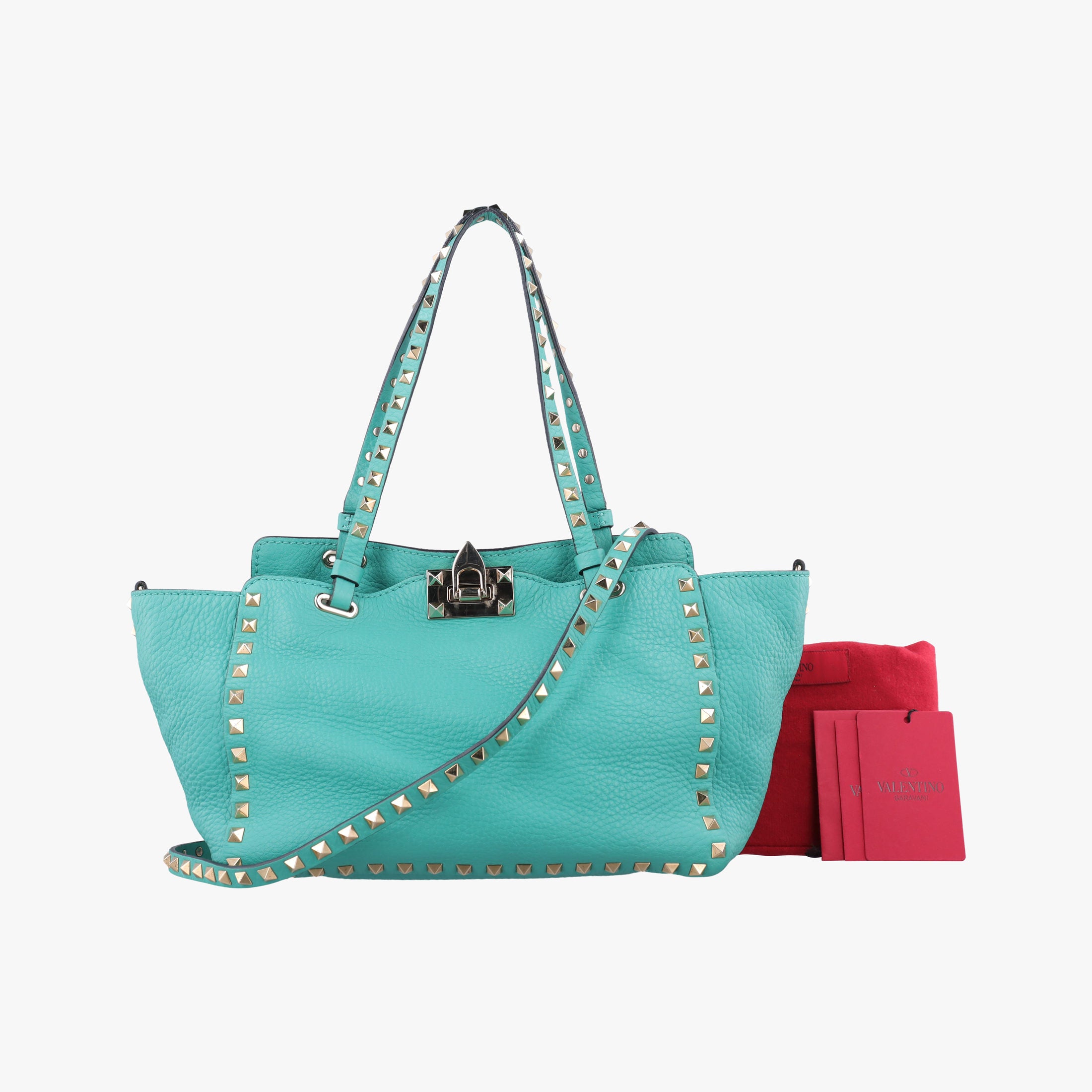 Pre-owned Valentino Rockstud BlueGreen Leather  shoulderbag | stylenewstar