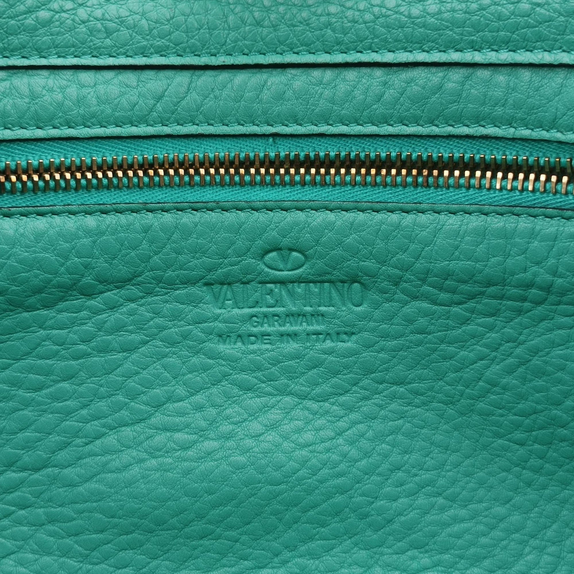 Pre-owned Valentino Rockstud BlueGreen Leather  shoulderbag | stylenewstar