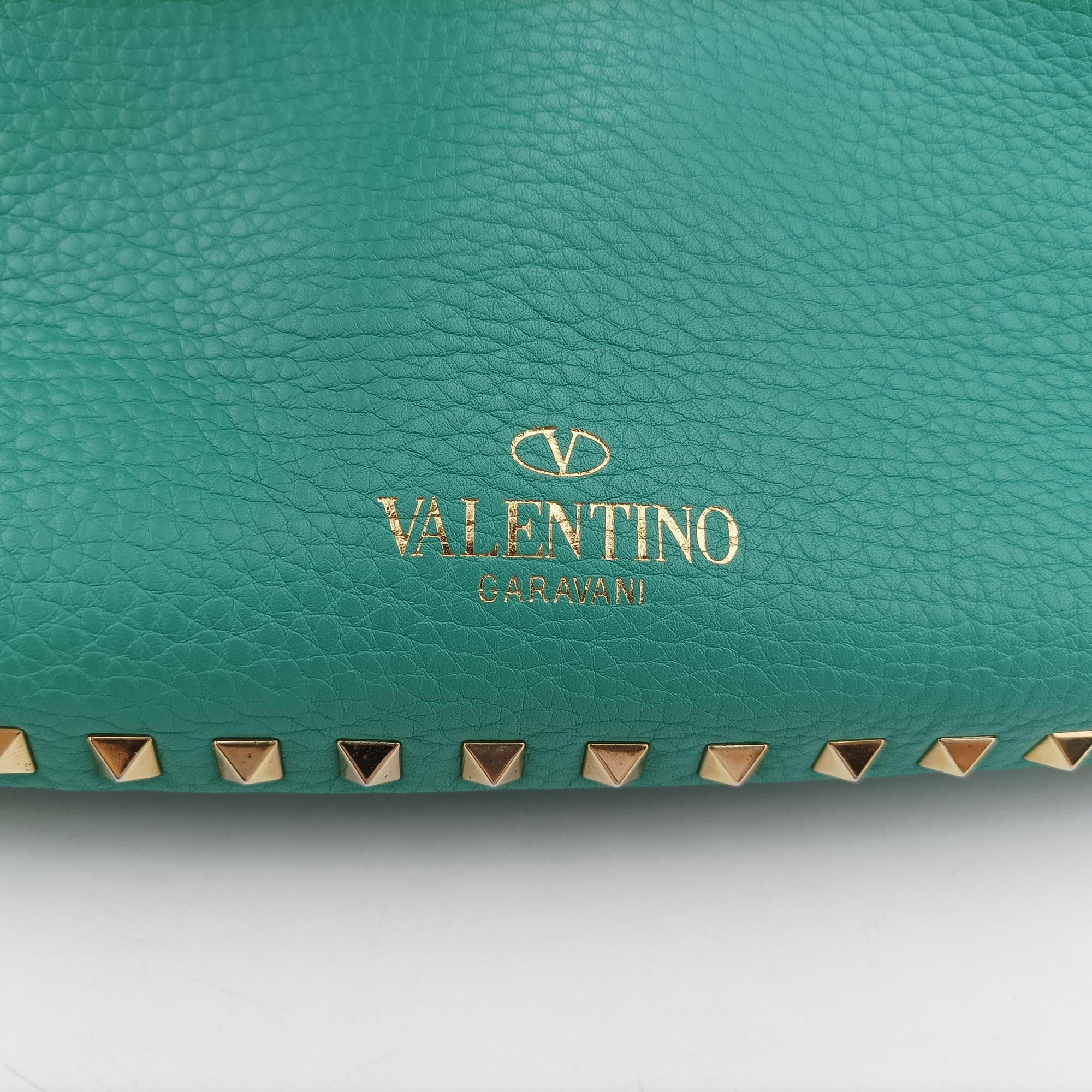 Pre-owned Valentino Rockstud BlueGreen Leather  shoulderbag | stylenewstar