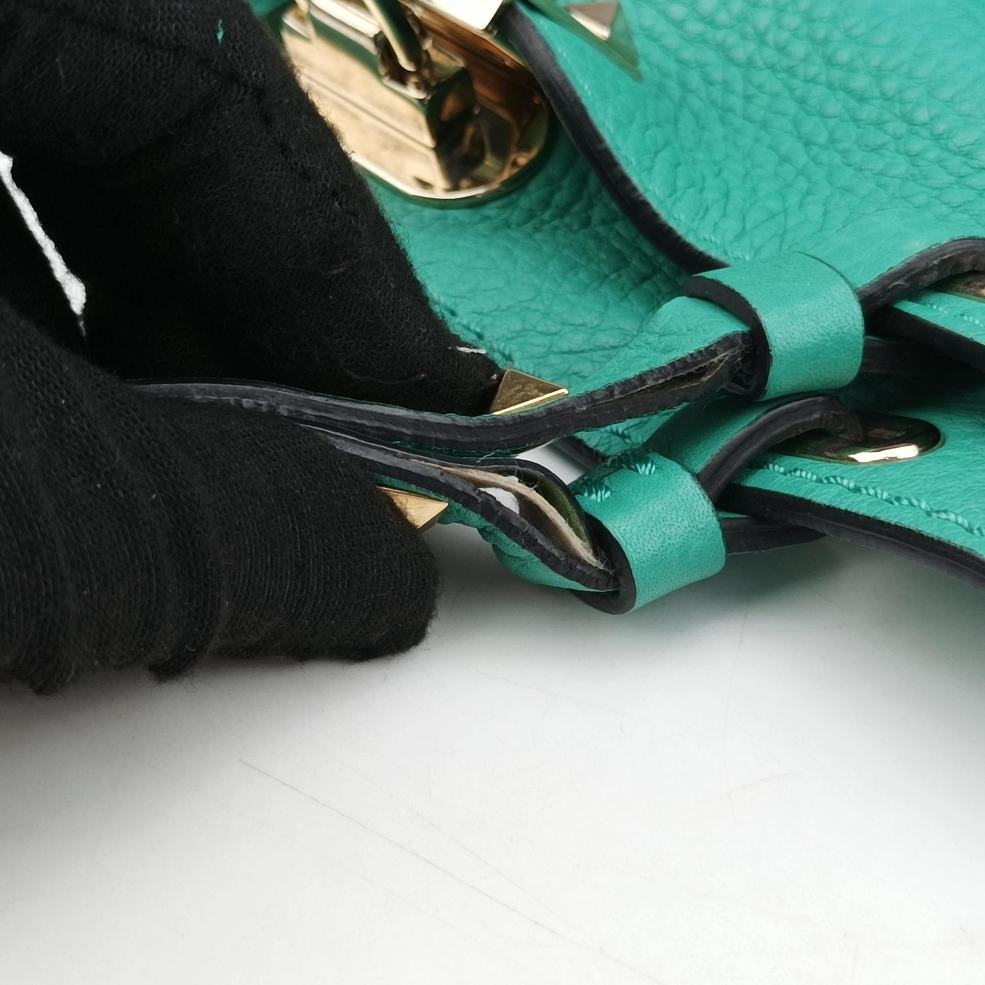 Pre-owned Valentino Rockstud BlueGreen Leather  shoulderbag | stylenewstar