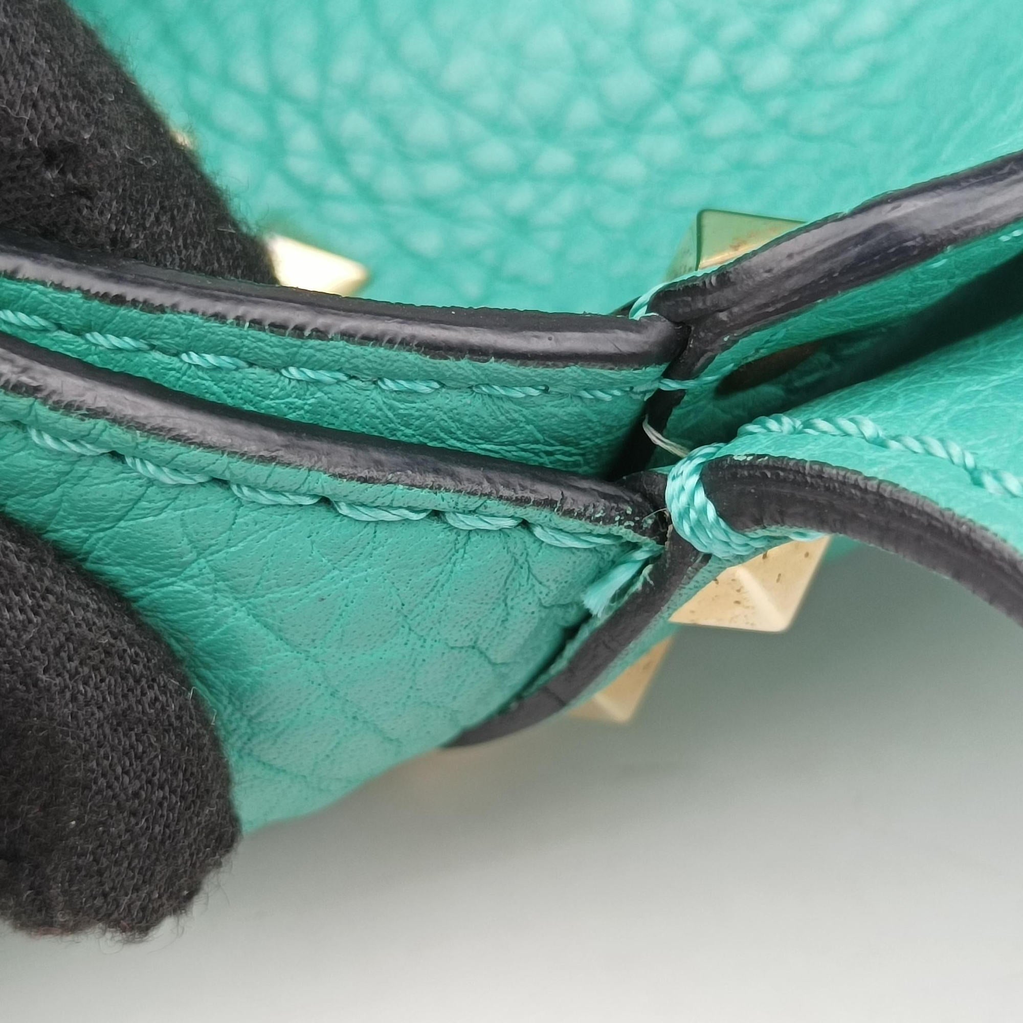 Pre-owned Valentino Rockstud BlueGreen Leather  shoulderbag | stylenewstar