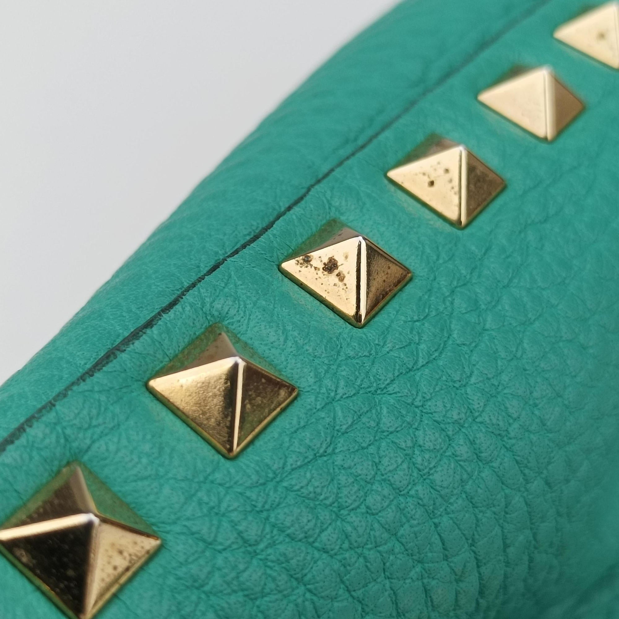 Pre-owned Valentino Rockstud BlueGreen Leather  shoulderbag | stylenewstar