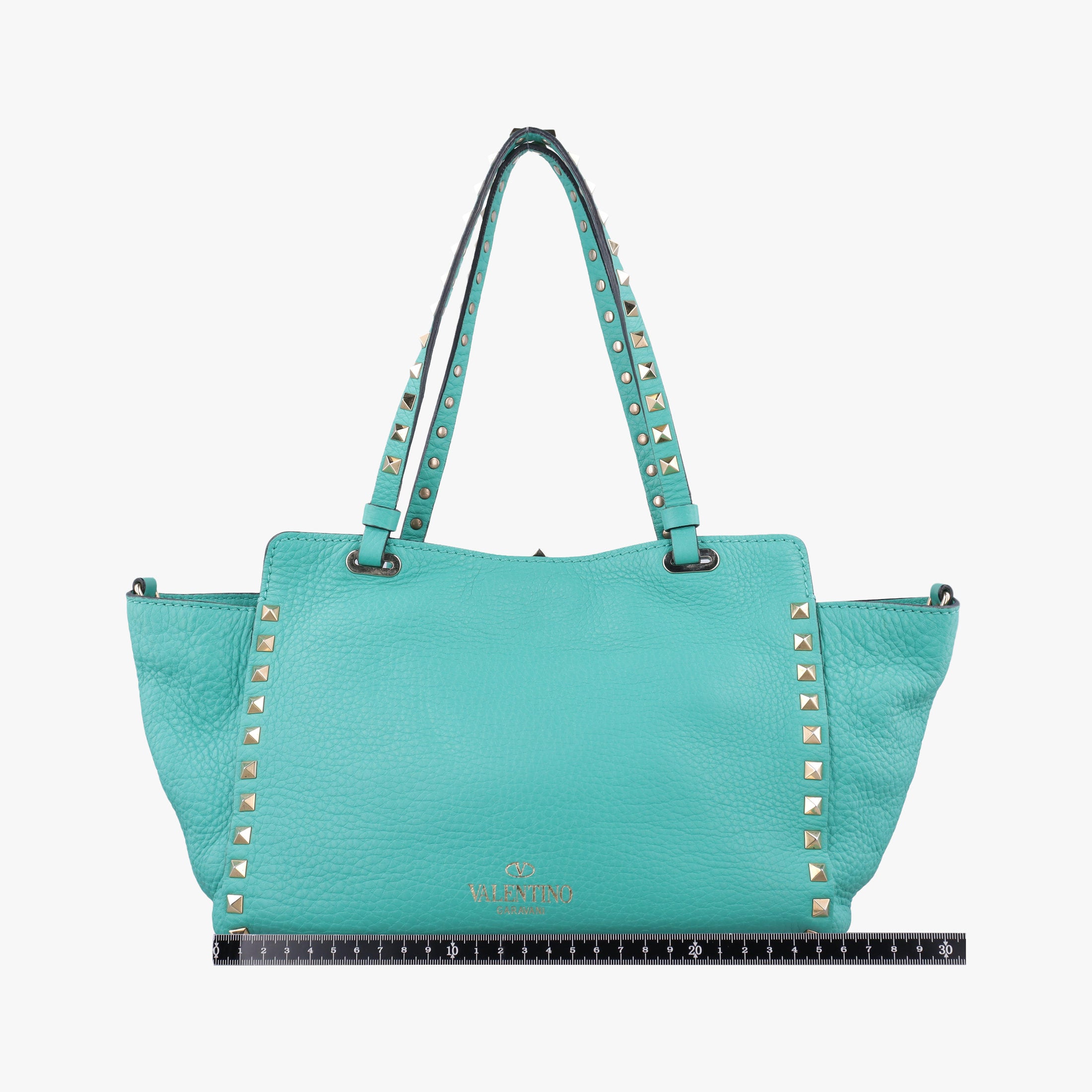 Pre-owned Valentino Rockstud BlueGreen Leather  shoulderbag | stylenewstar