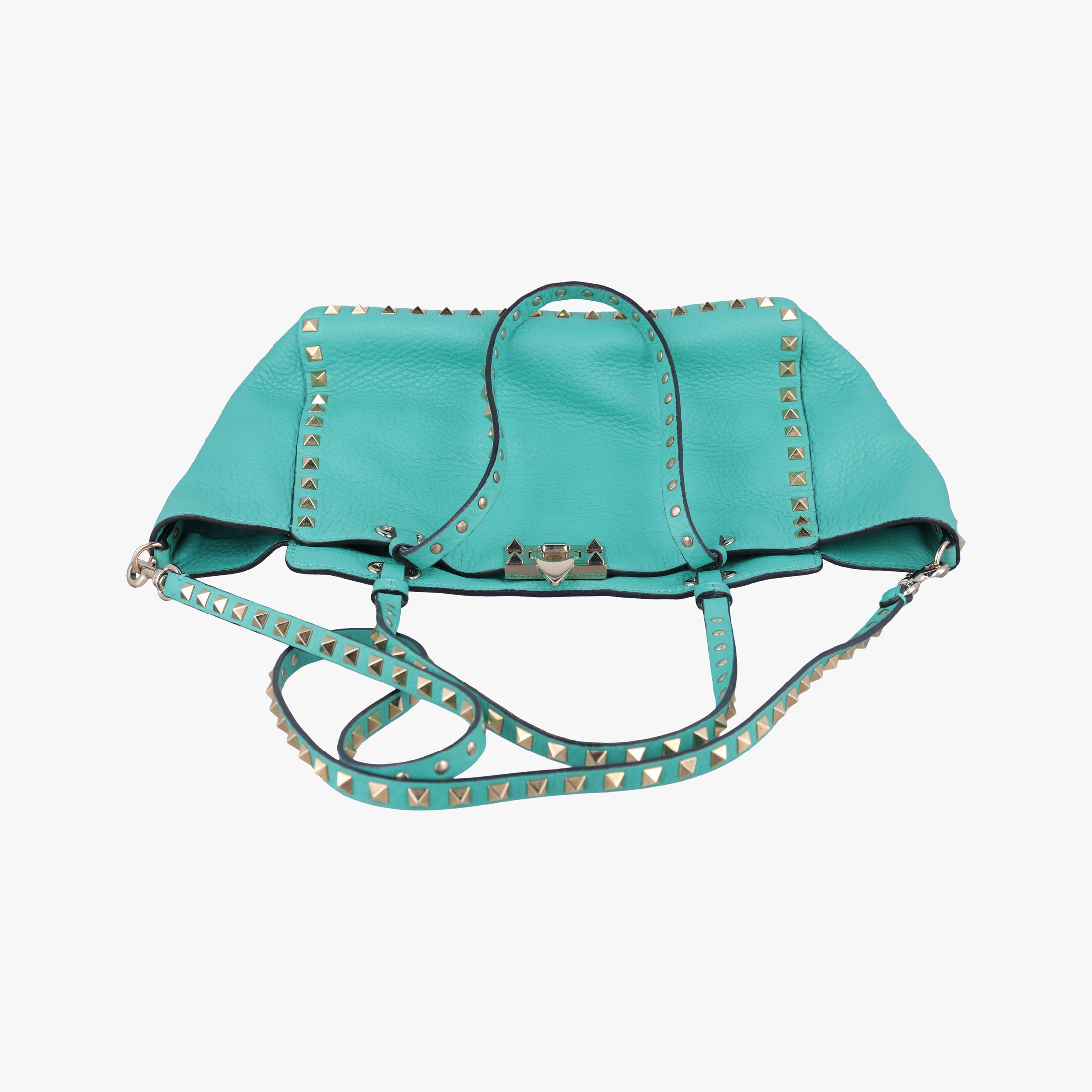 Pre-owned Valentino Rockstud BlueGreen Leather  shoulderbag | stylenewstar