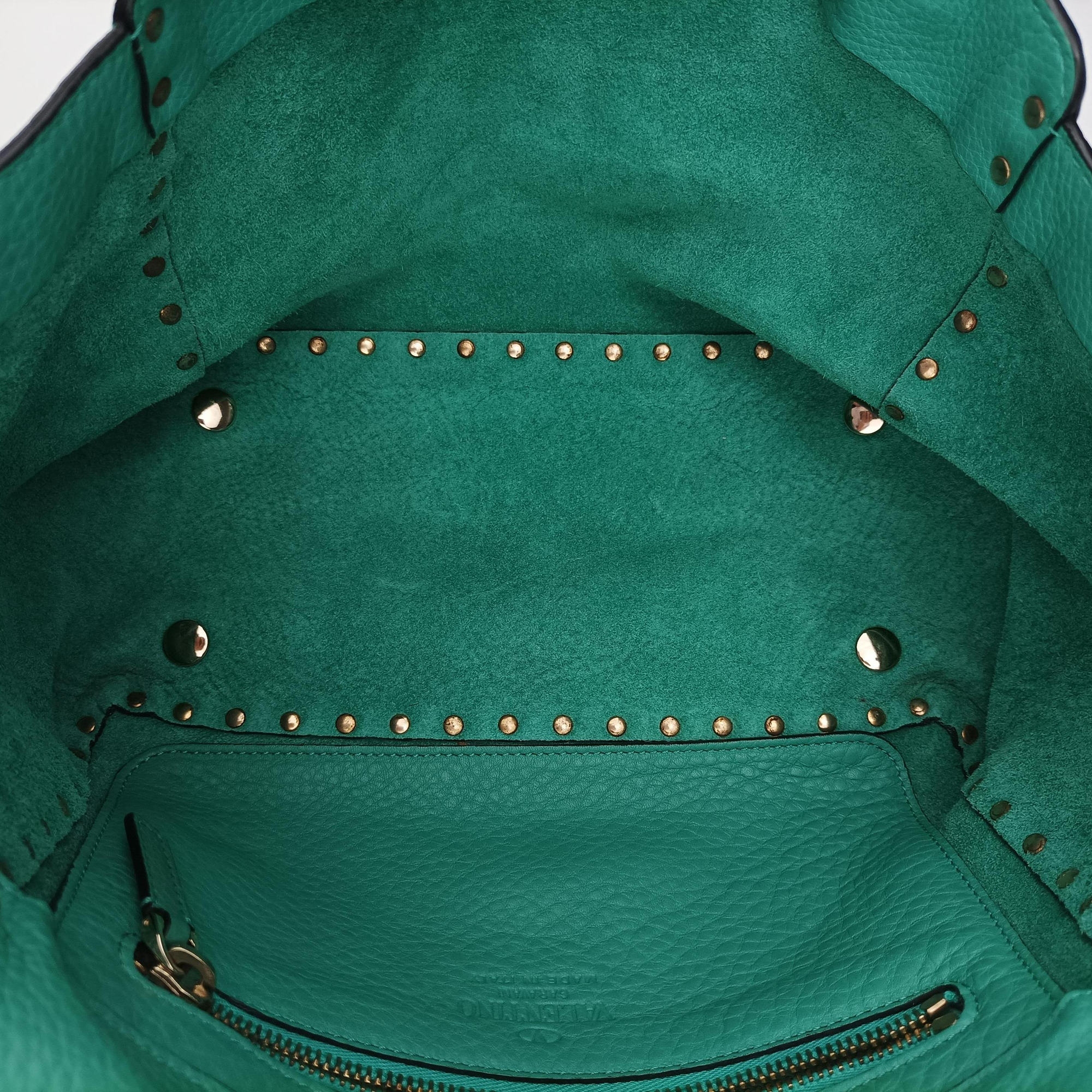 Pre-owned Valentino Rockstud BlueGreen Leather  shoulderbag | stylenewstar