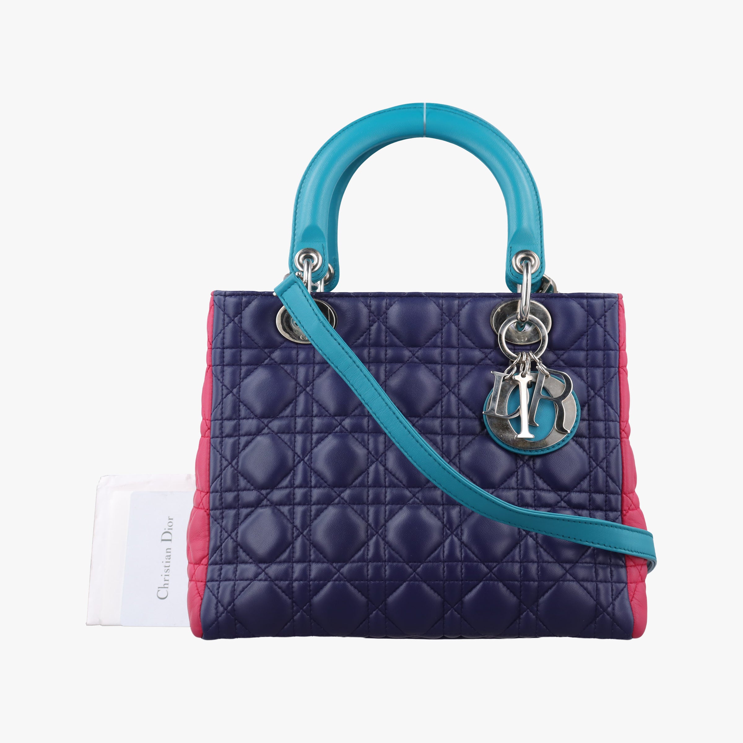 Pre-owned Christian Dior Lady Dior Navy×Pink×Light Blue lambskin  shoulderbag | stylenewstar
