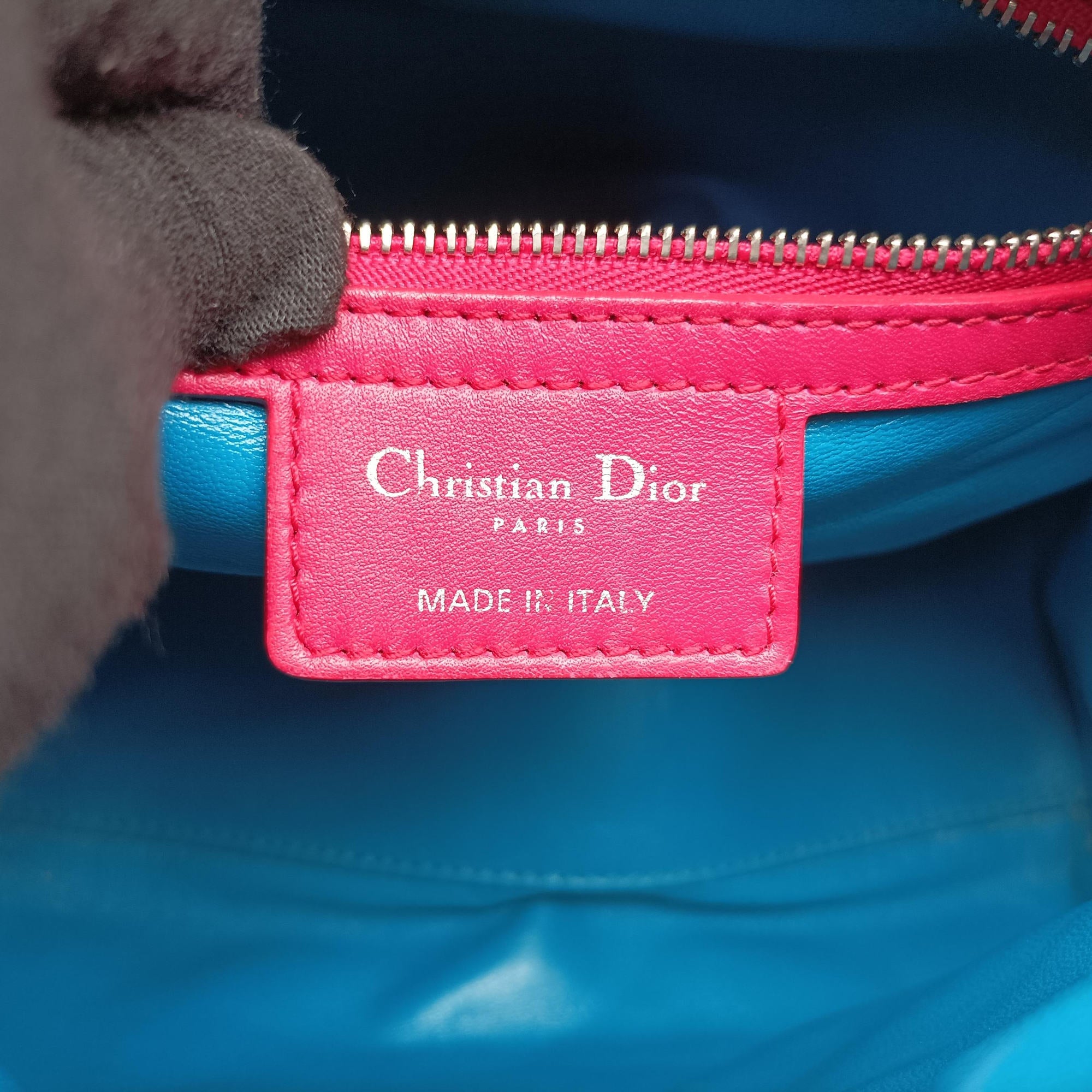 Pre-owned Christian Dior Lady Dior Navy×Pink×Light Blue lambskin  shoulderbag | stylenewstar