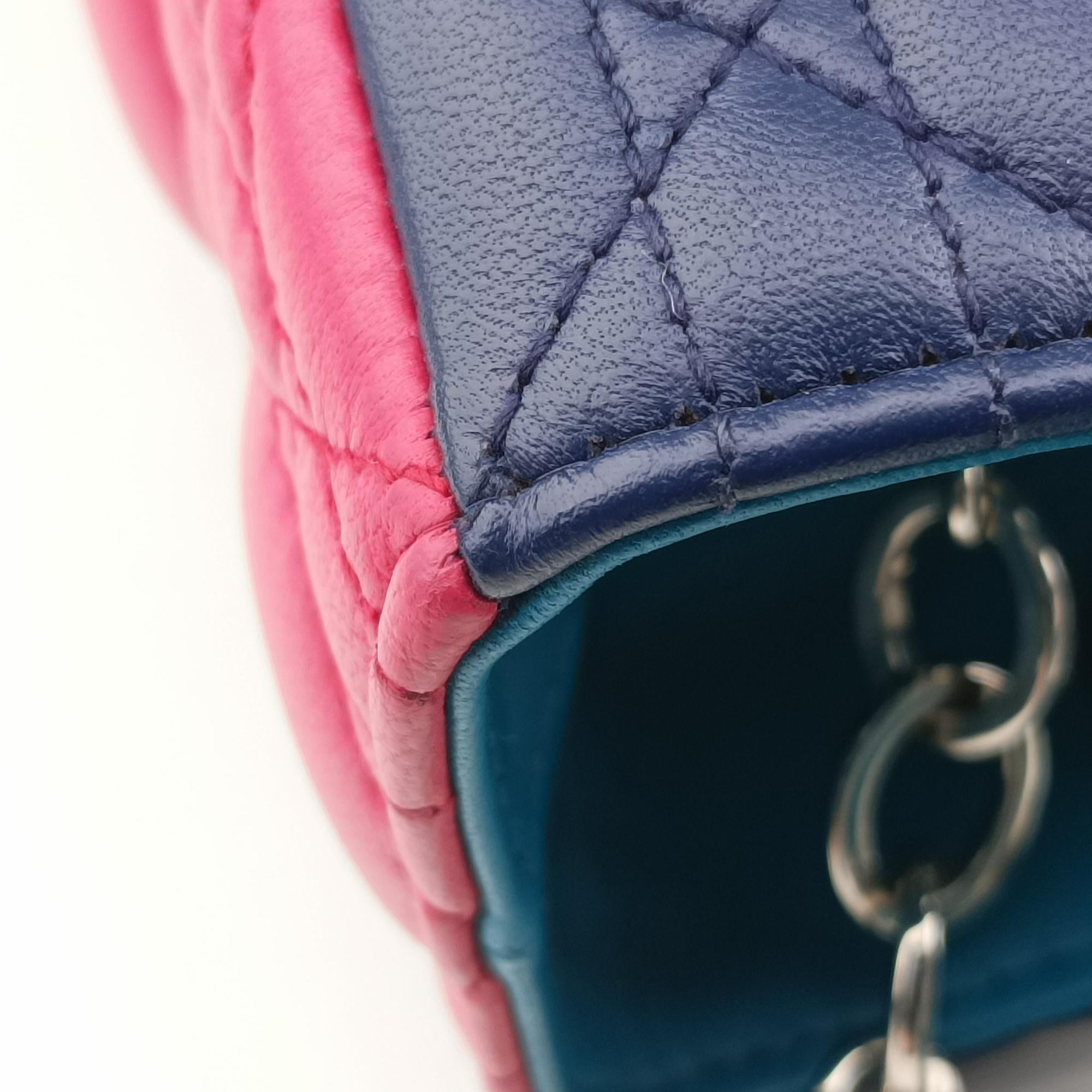 Pre-owned Christian Dior Lady Dior Navy×Pink×Light Blue lambskin  shoulderbag | stylenewstar