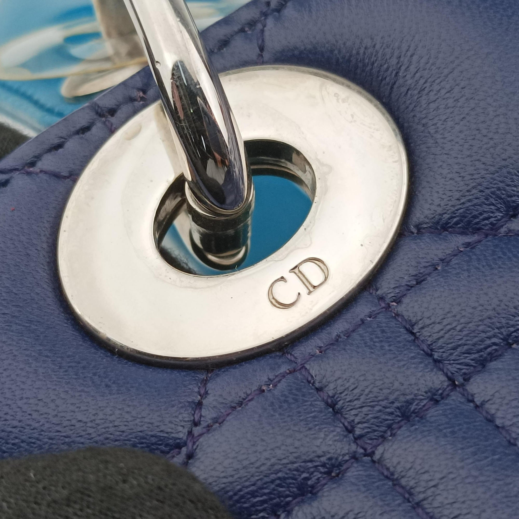 Pre-owned Christian Dior Lady Dior Navy×Pink×Light Blue lambskin  shoulderbag | stylenewstar