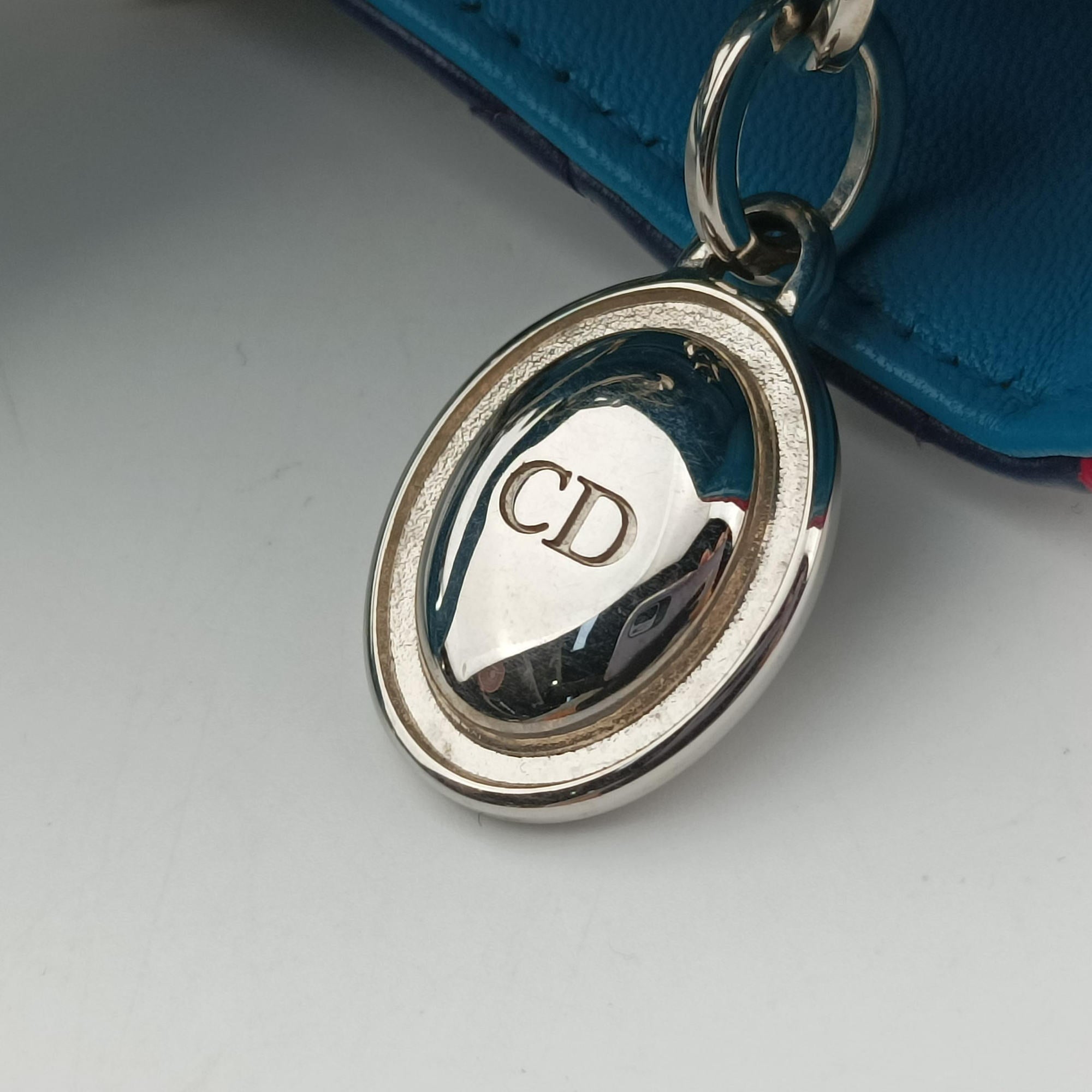 Pre-owned Christian Dior Lady Dior Navy×Pink×Light Blue lambskin  shoulderbag | stylenewstar