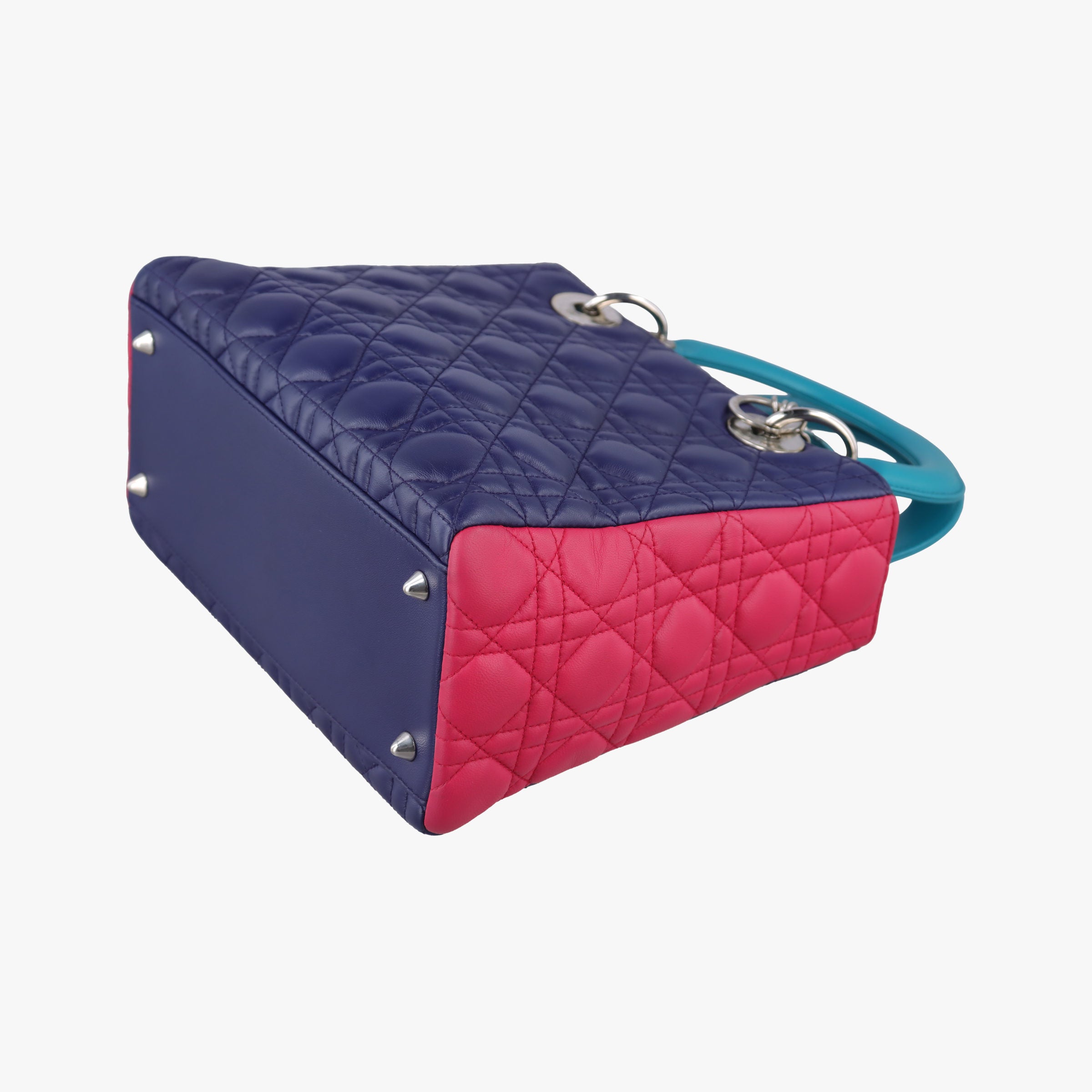 Pre-owned Christian Dior Lady Dior Navy×Pink×Light Blue lambskin  shoulderbag | stylenewstar