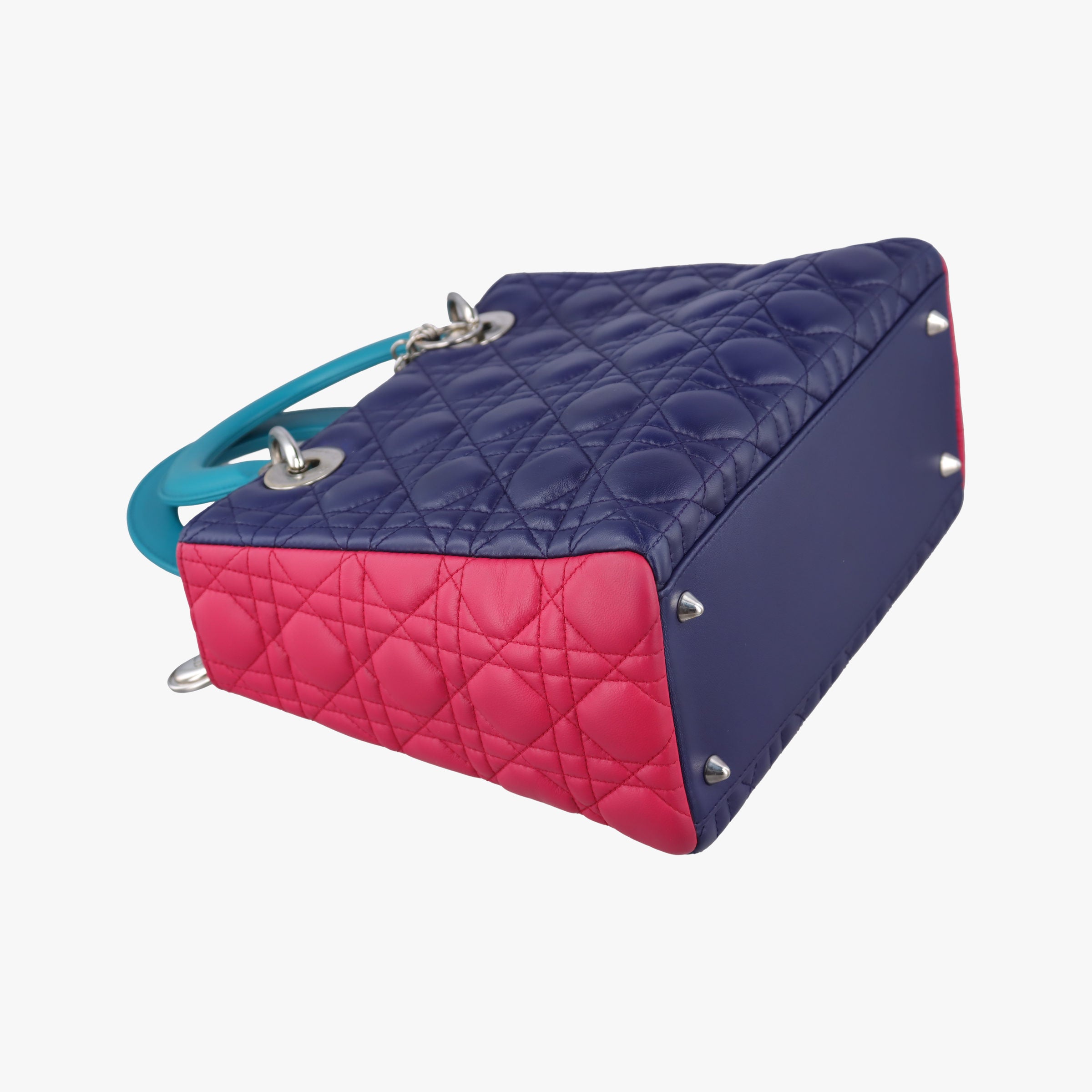 Pre-owned Christian Dior Lady Dior Navy×Pink×Light Blue lambskin  shoulderbag | stylenewstar