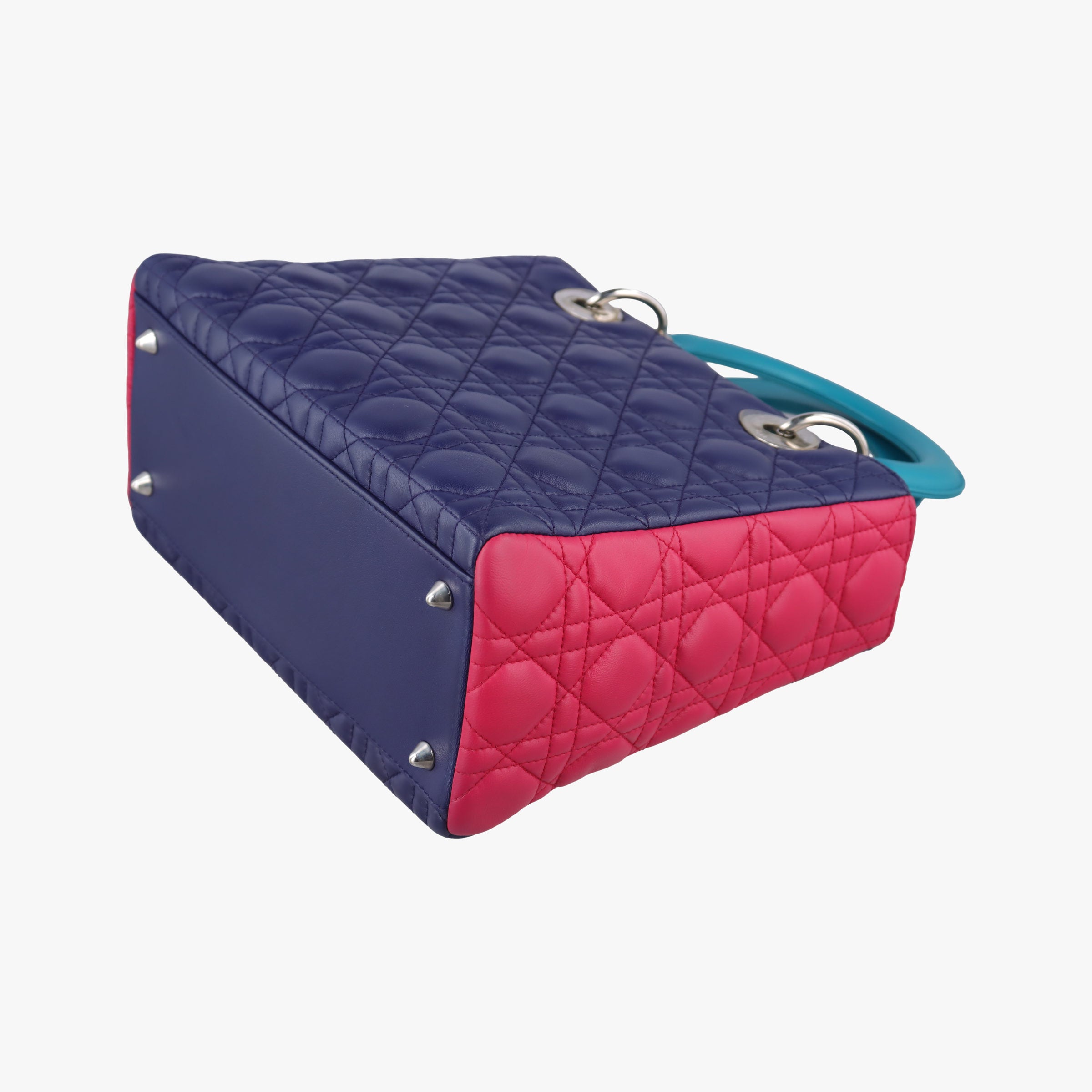Pre-owned Christian Dior Lady Dior Navy×Pink×Light Blue lambskin  shoulderbag | stylenewstar