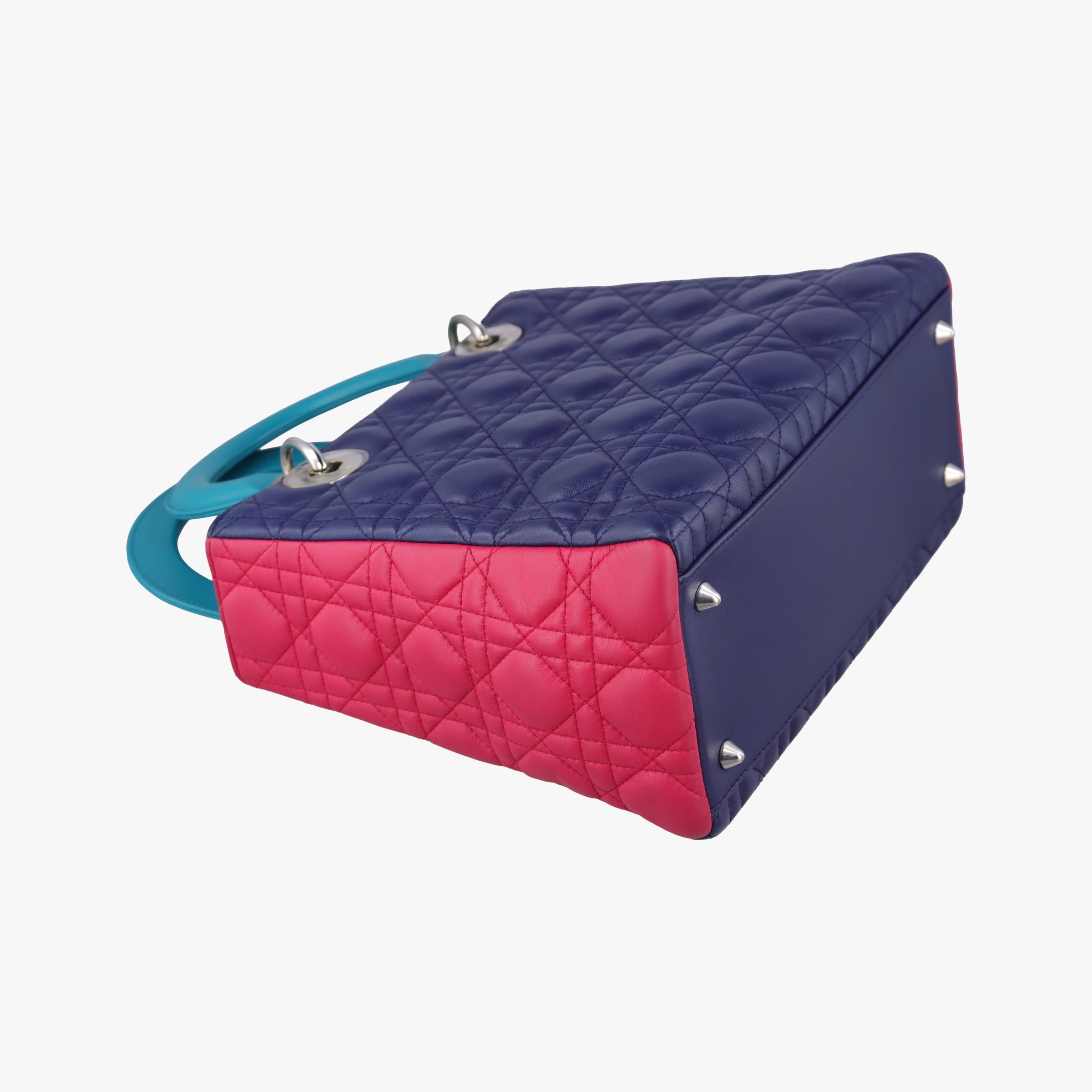 Pre-owned Christian Dior Lady Dior Navy×Pink×Light Blue lambskin  shoulderbag | stylenewstar