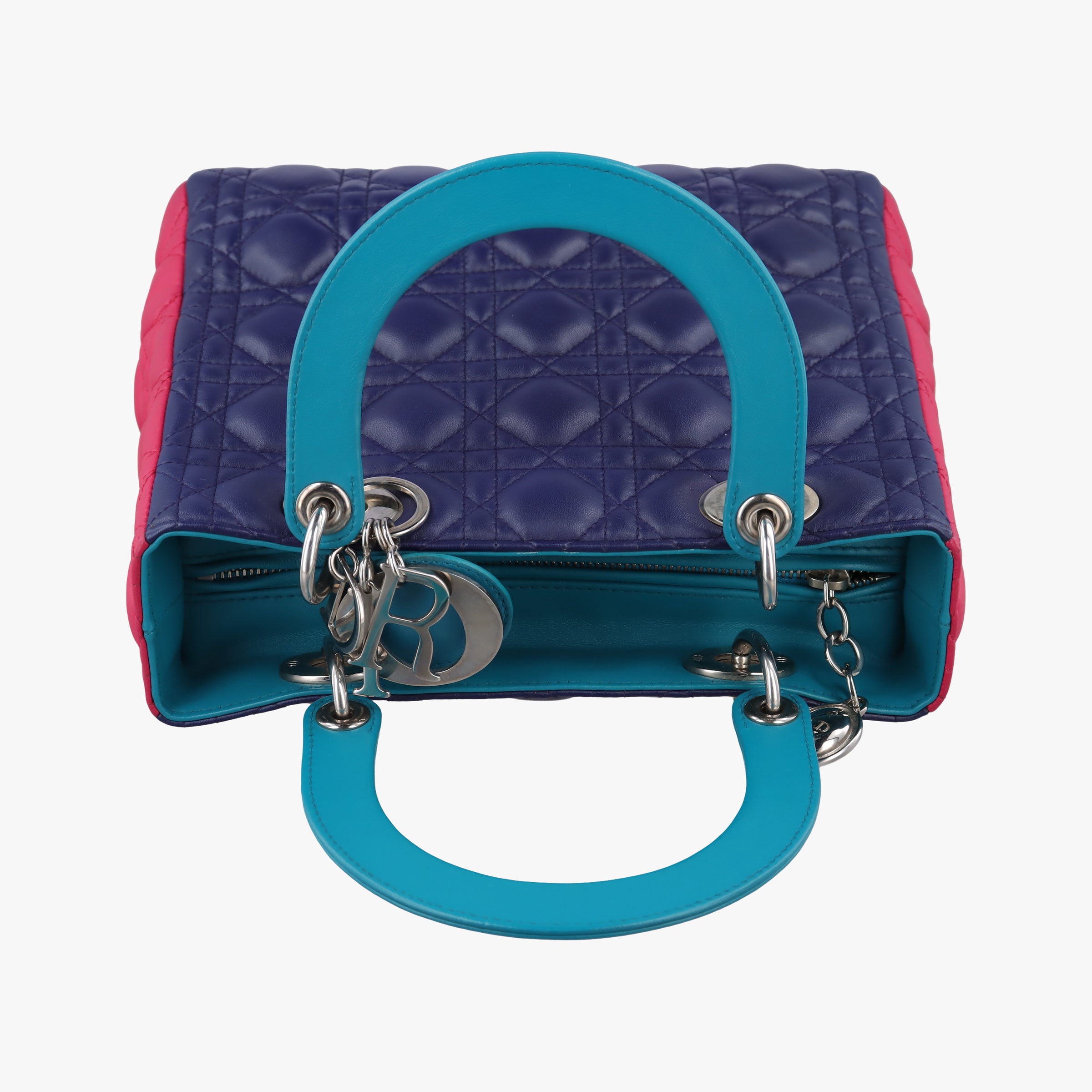 Pre-owned Christian Dior Lady Dior Navy×Pink×Light Blue lambskin  shoulderbag | stylenewstar