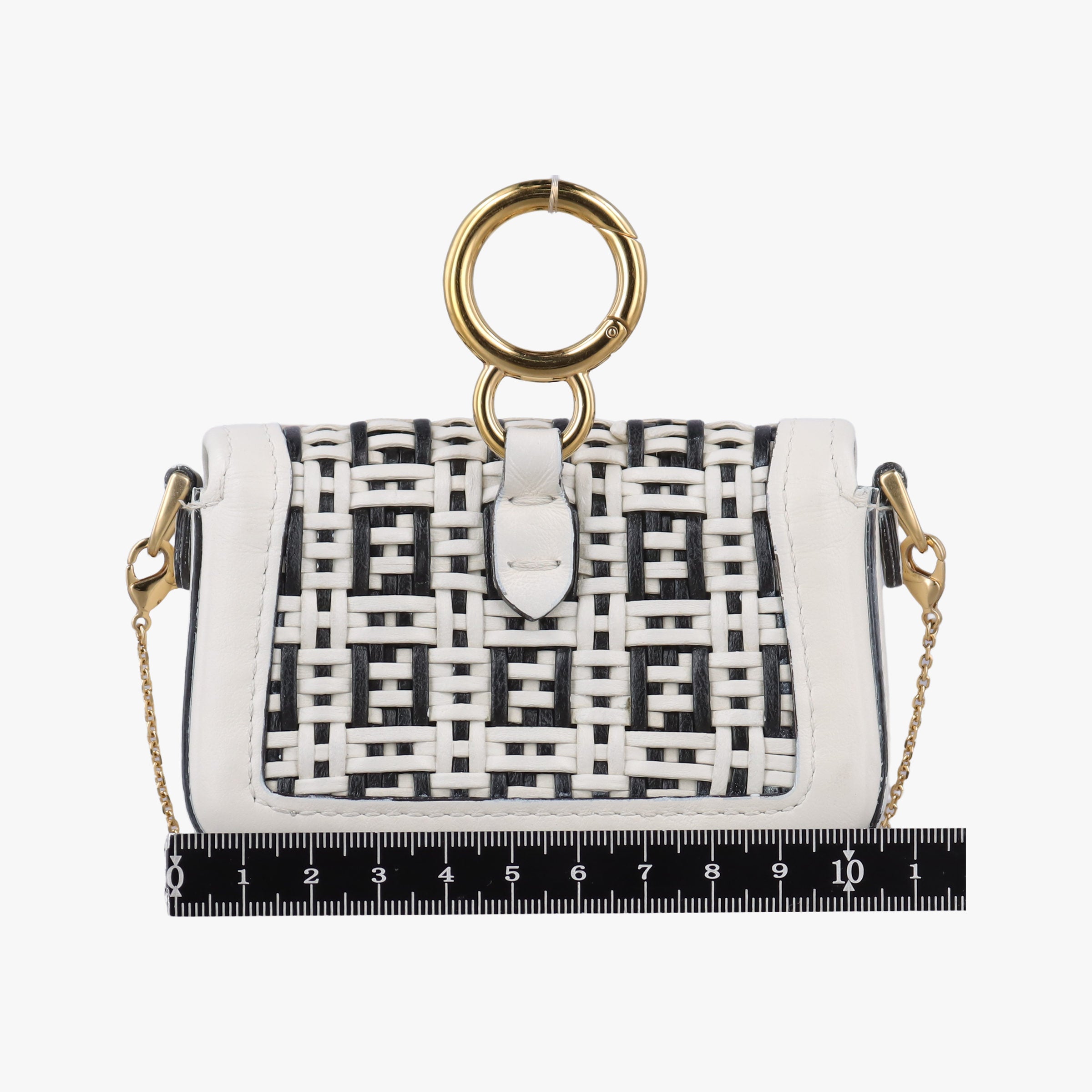 Secondhand Fendi Nano Baguette Charm Black/White Leather 7AR844 shoulderbag | stylenewstar