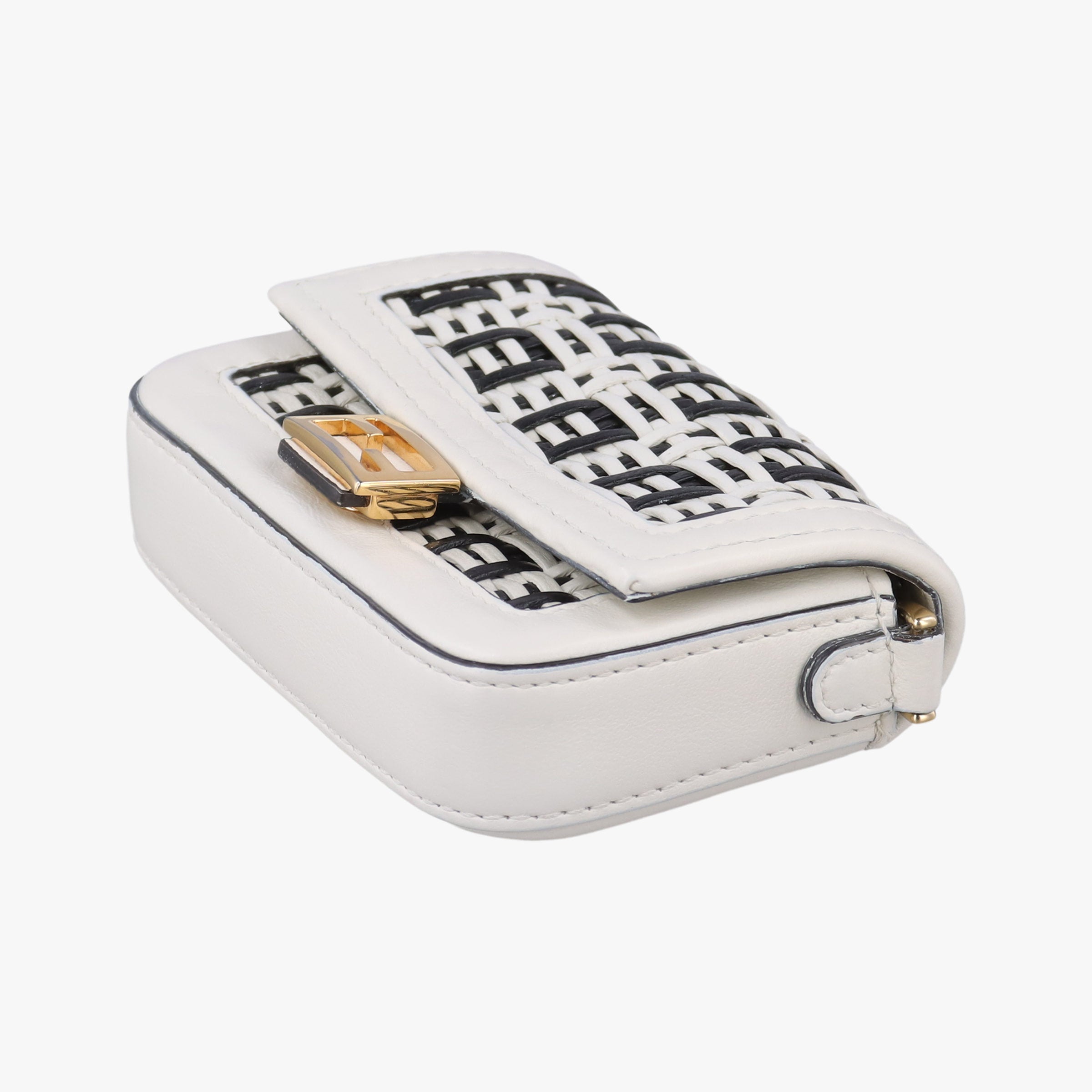 Secondhand Fendi Nano Baguette Charm Black/White Leather 7AR844 shoulderbag | stylenewstar