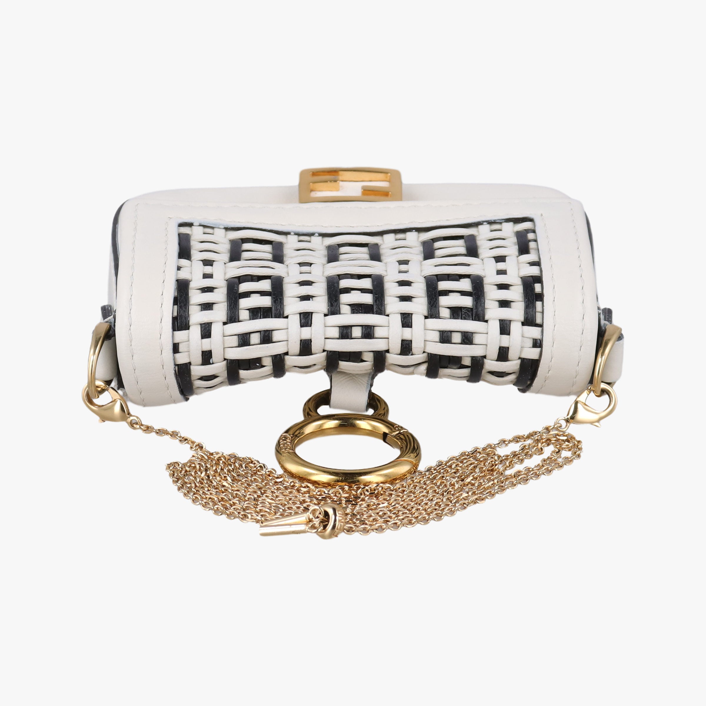 Secondhand Fendi Nano Baguette Charm Black/White Leather 7AR844 shoulderbag | stylenewstar