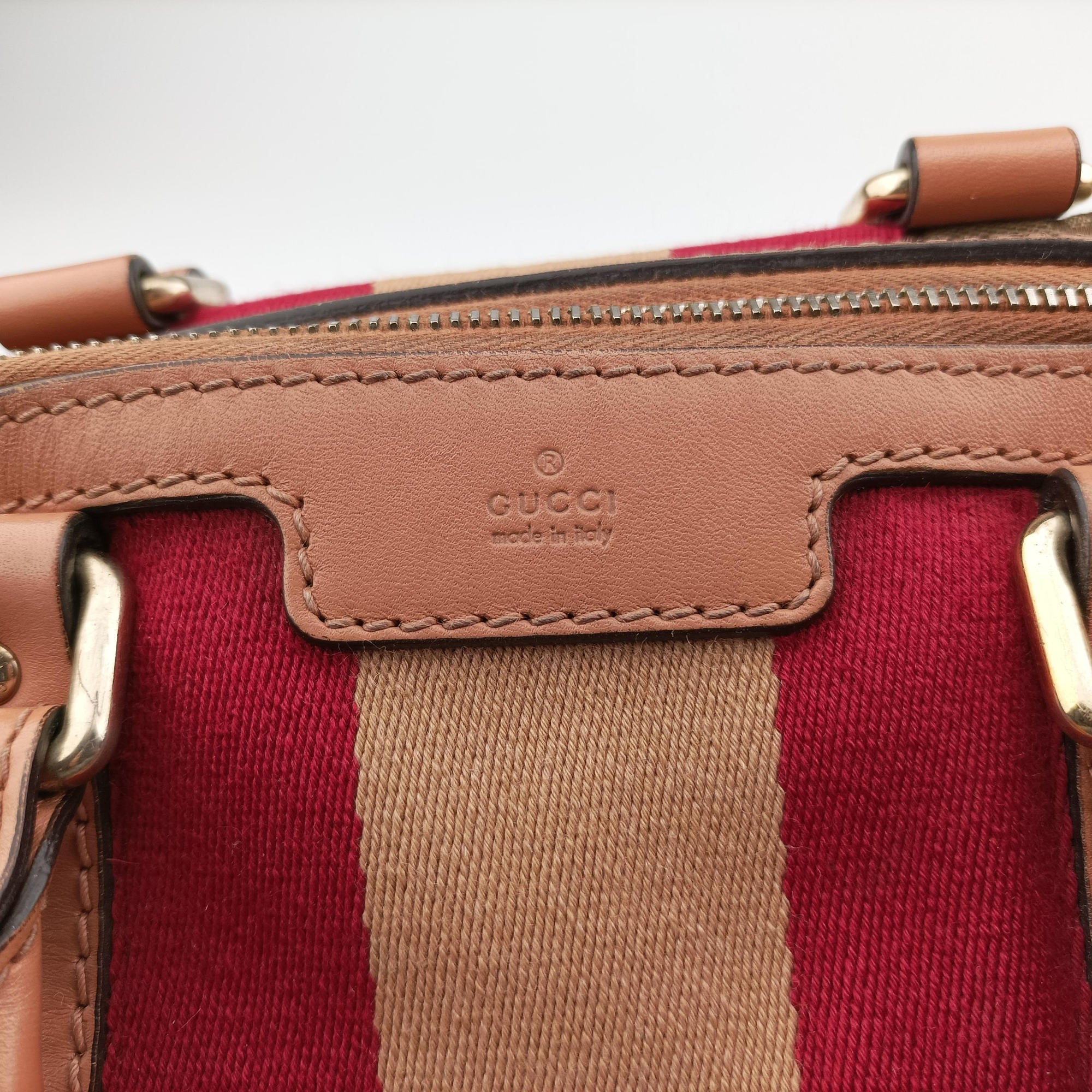 Pre-owned Gucci Sherry Line Beige×red×orange Canvas×Leather 247205 shoulderbag | stylenewstar