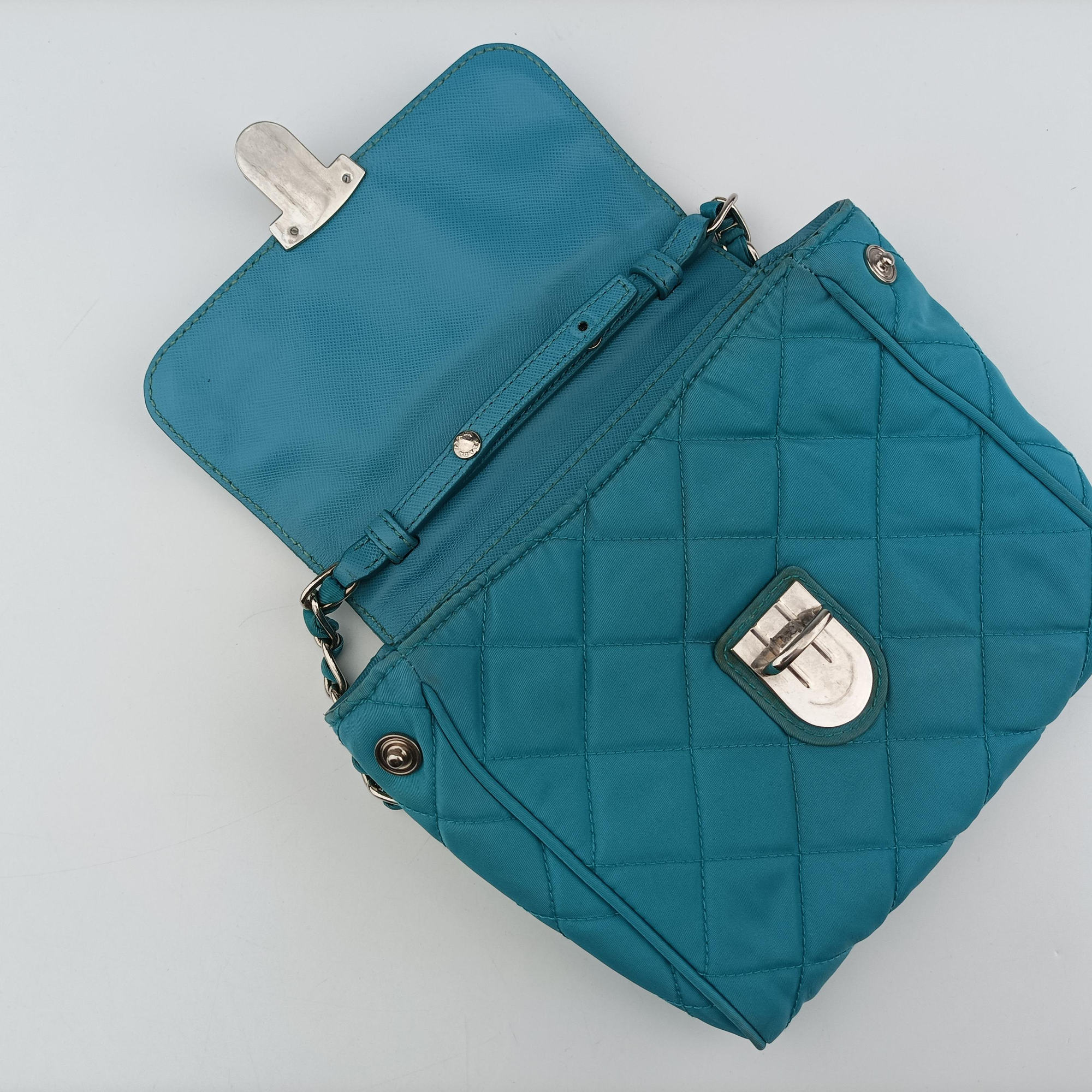 Pre-owned Prada Tessuto Nylon Quilted Impuntu Flap Blue nylon  shoulderbag | stylenewstar