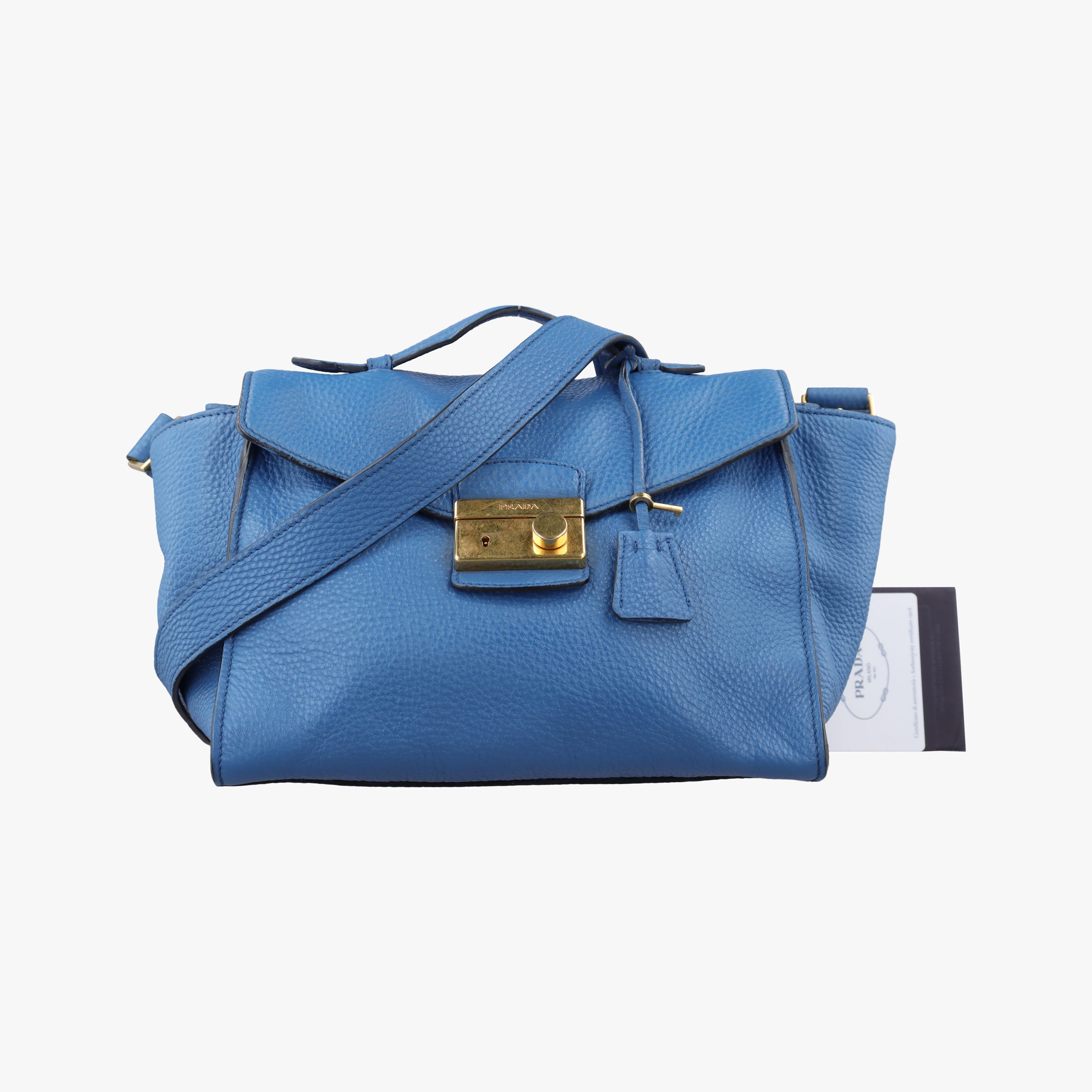 Vintage Prada Vitello Daino Sound Flap Top Handle Blue Leather BR5034 shoulderbag | stylenewstar