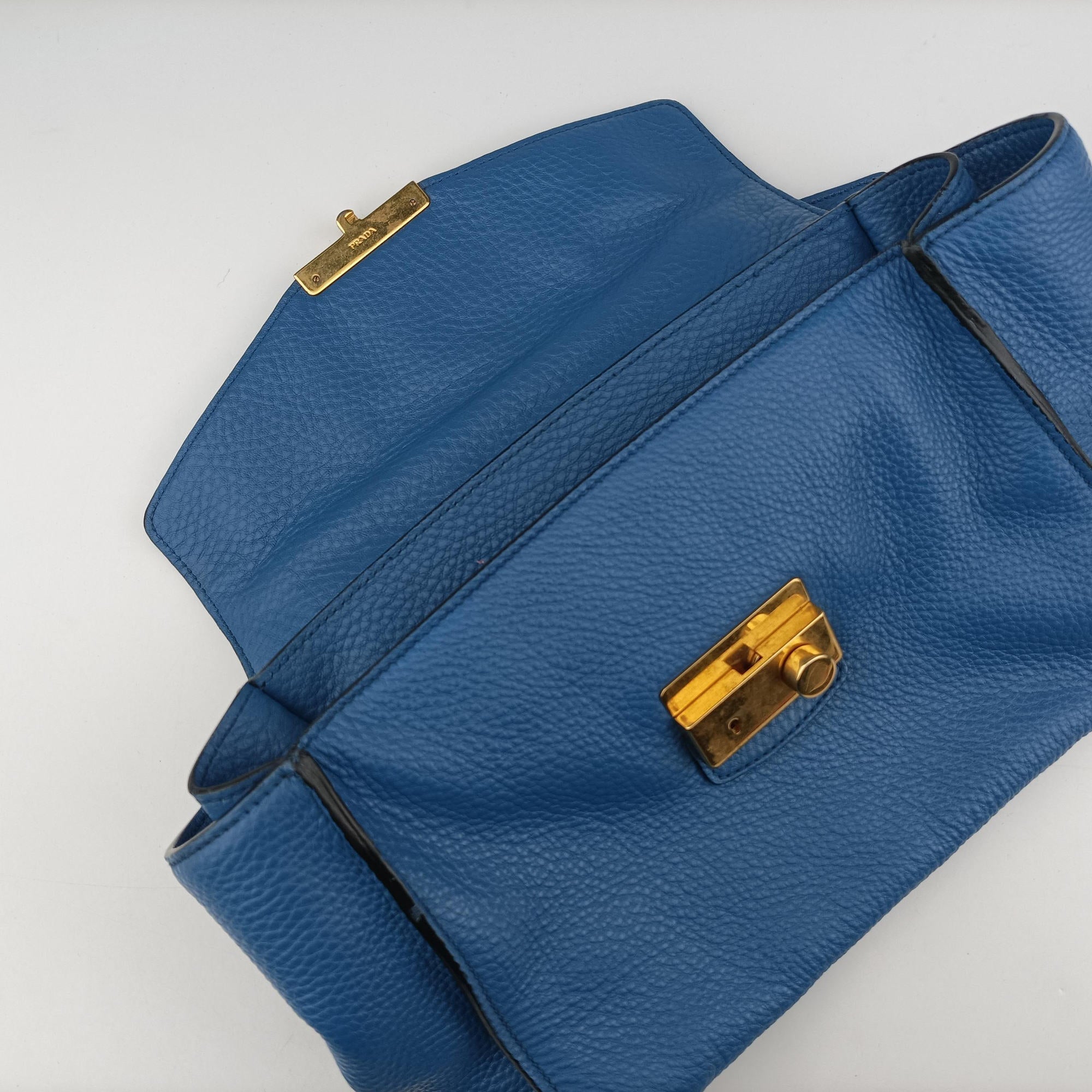 Vintage Prada Vitello Daino Sound Flap Top Handle Blue Leather BR5034 shoulderbag | stylenewstar