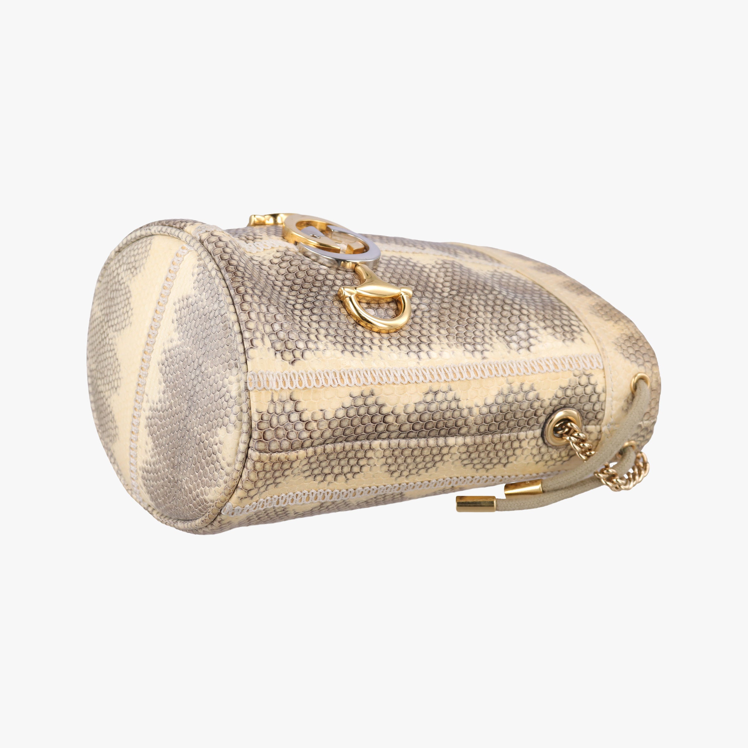 Pre-owned Gucci Zumi Mini Drawstring Bucket Beige x Multicolor snakeskin 576432 shoulderbag | stylenewstar