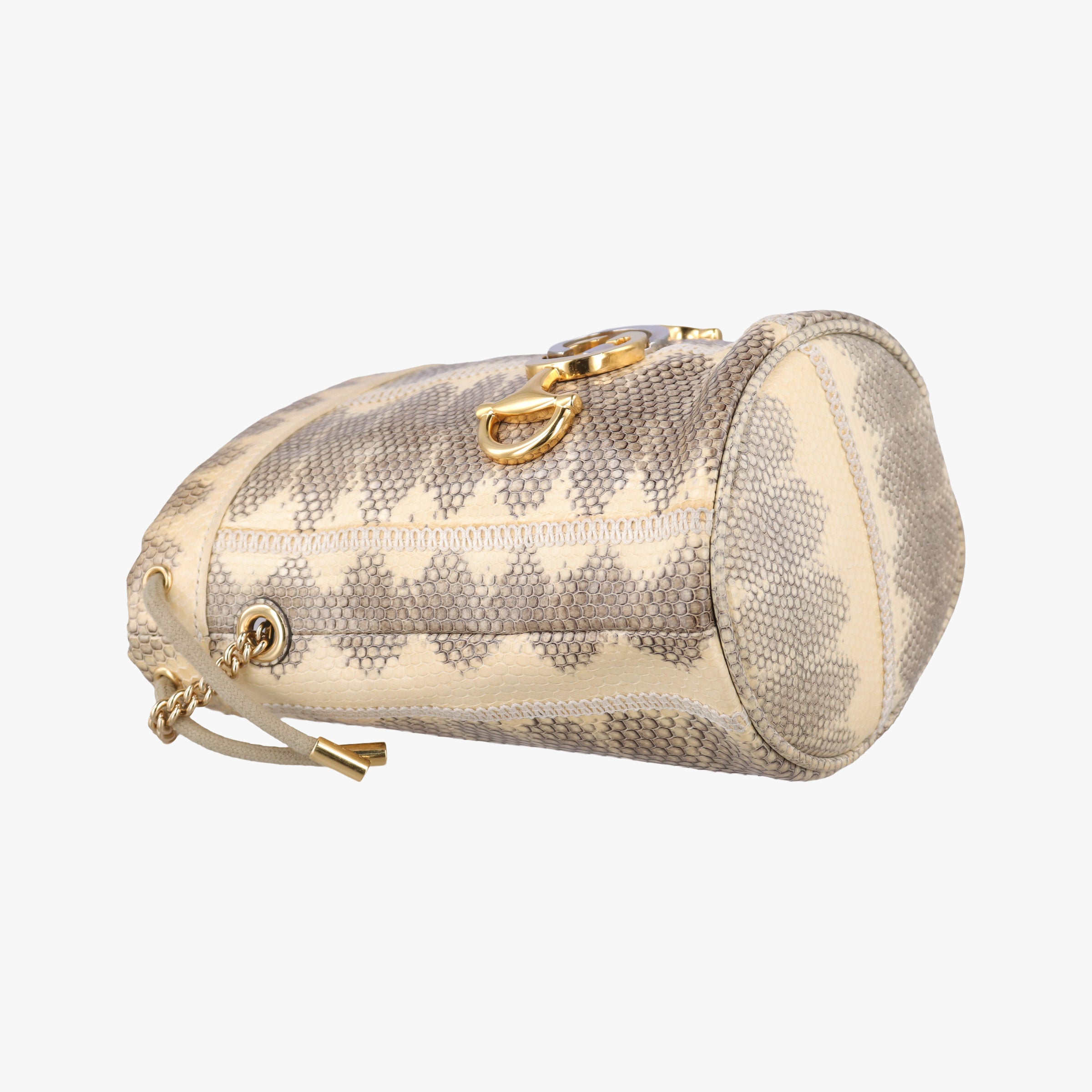 Pre-owned Gucci Zumi Mini Drawstring Bucket Beige x Multicolor snakeskin 576432 shoulderbag | stylenewstar