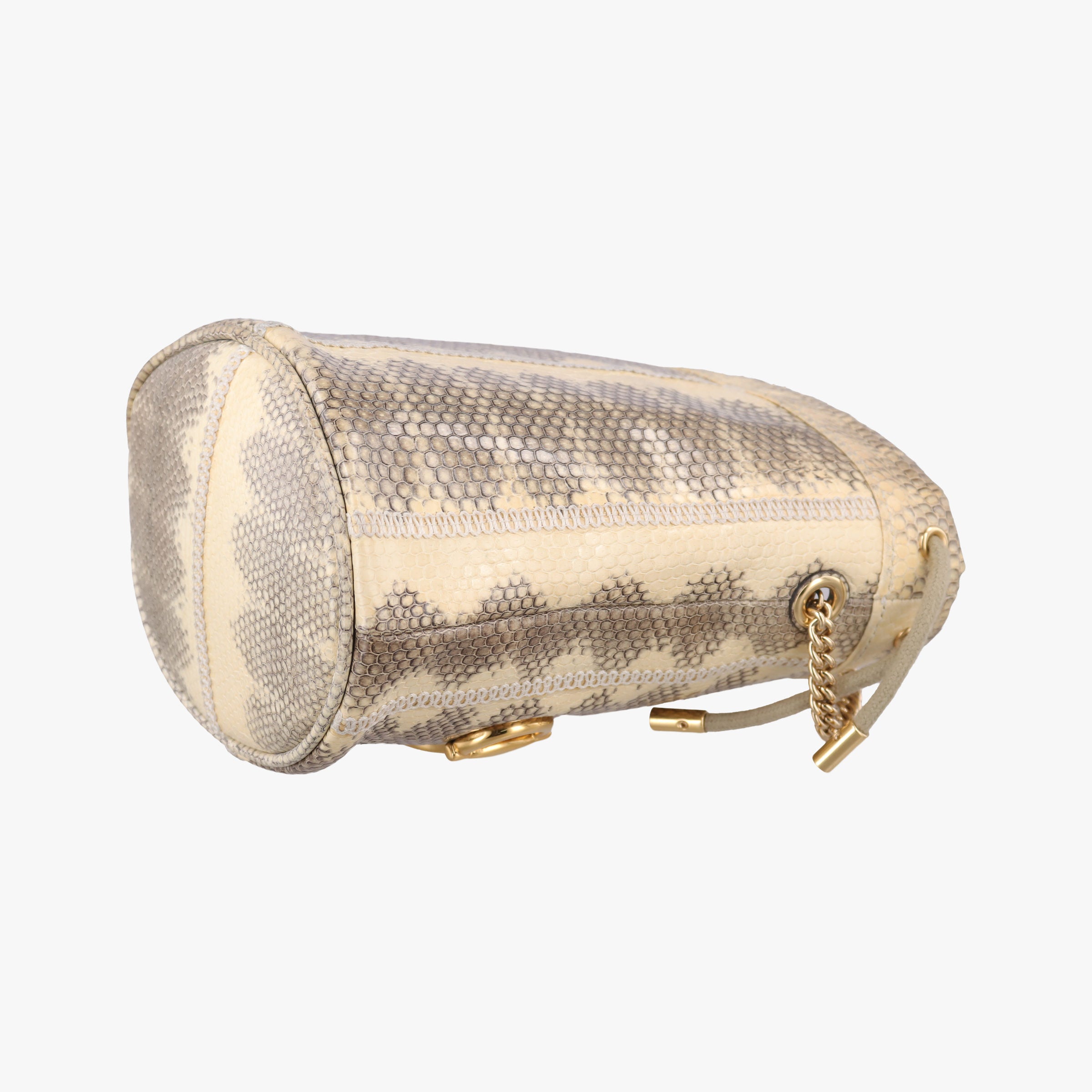 Pre-owned Gucci Zumi Mini Drawstring Bucket Beige x Multicolor snakeskin 576432 shoulderbag | stylenewstar
