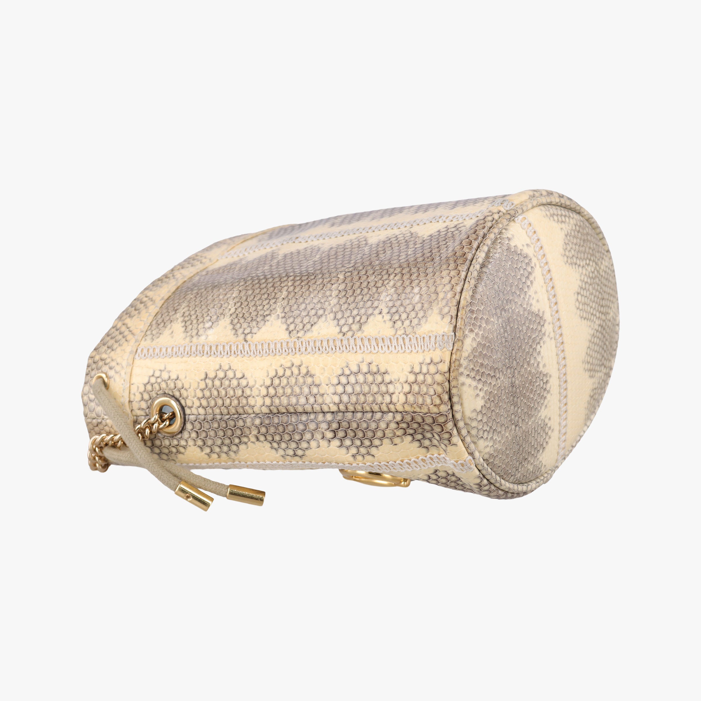Pre-owned Gucci Zumi Mini Drawstring Bucket Beige x Multicolor snakeskin 576432 shoulderbag | stylenewstar
