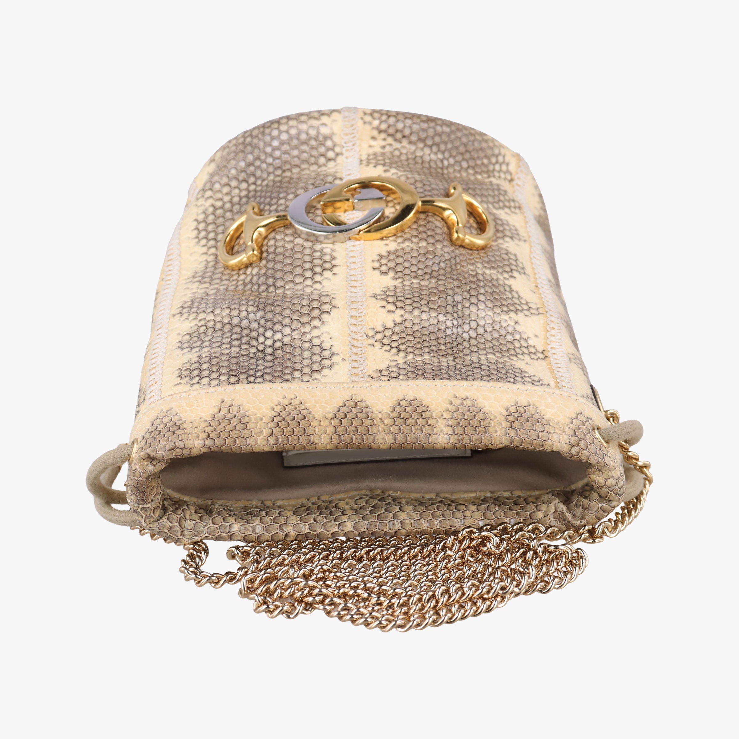 Pre-owned Gucci Zumi Mini Drawstring Bucket Beige x Multicolor snakeskin 576432 shoulderbag | stylenewstar