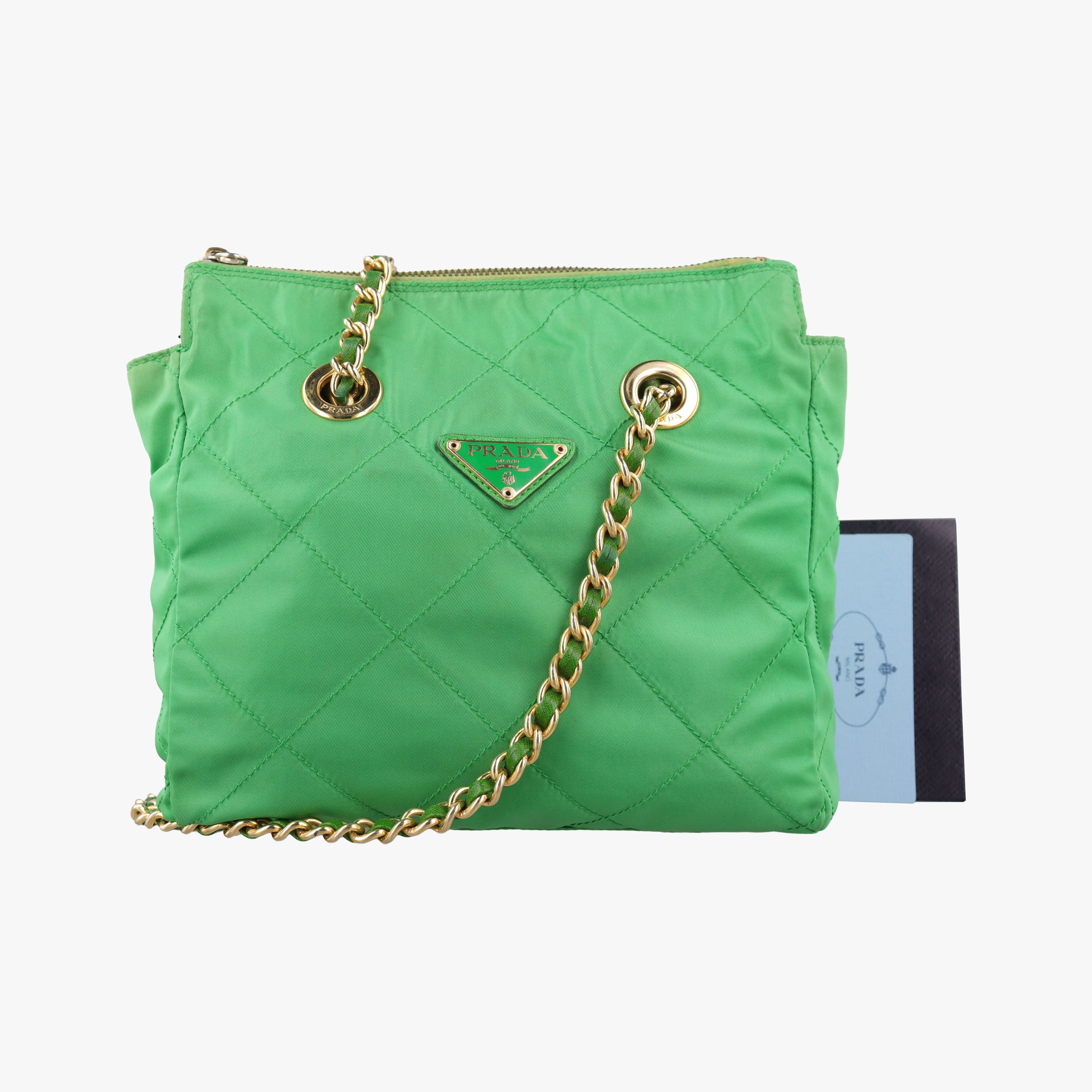 Pre-owned Prada quilted tessuto Green Nylon x leather  shoulderbag | stylenewstar