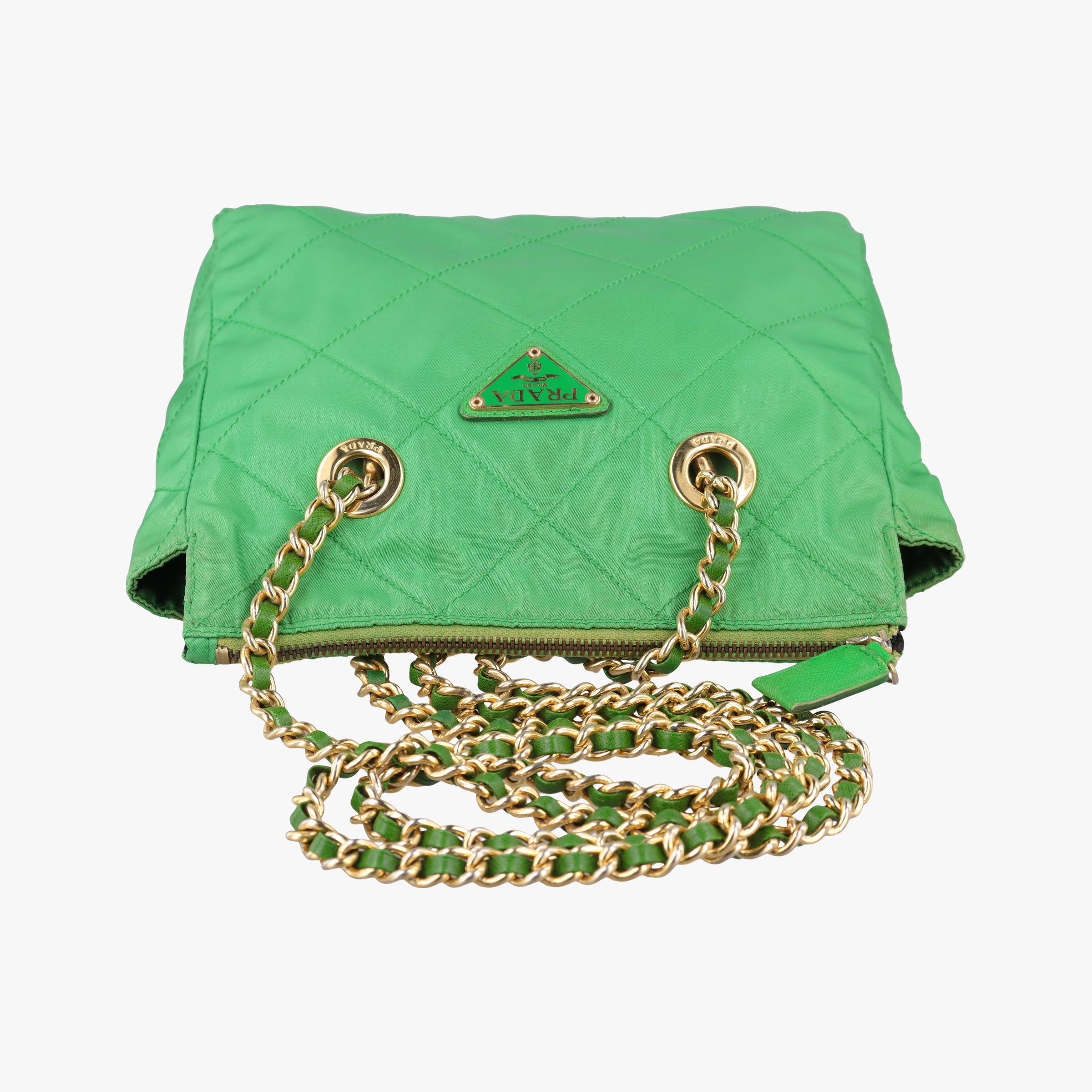 Pre-owned Prada quilted tessuto Green Nylon x leather  shoulderbag | stylenewstar