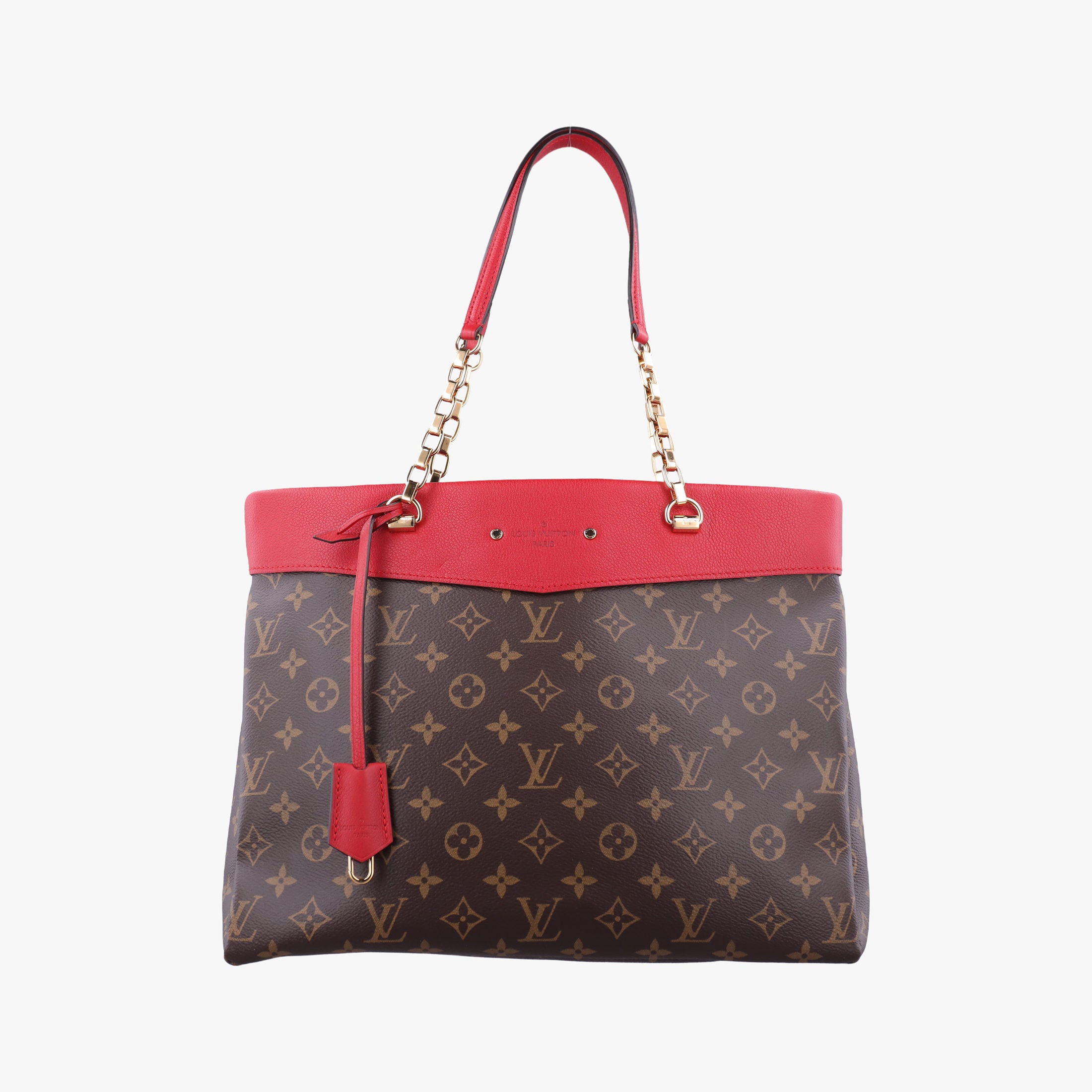 Pre-owned Louis Vuitton PALLAS SHOPPER Brown×CERISE Monogram Canvas×calf leather M51197 shoulderbag | stylenewstar