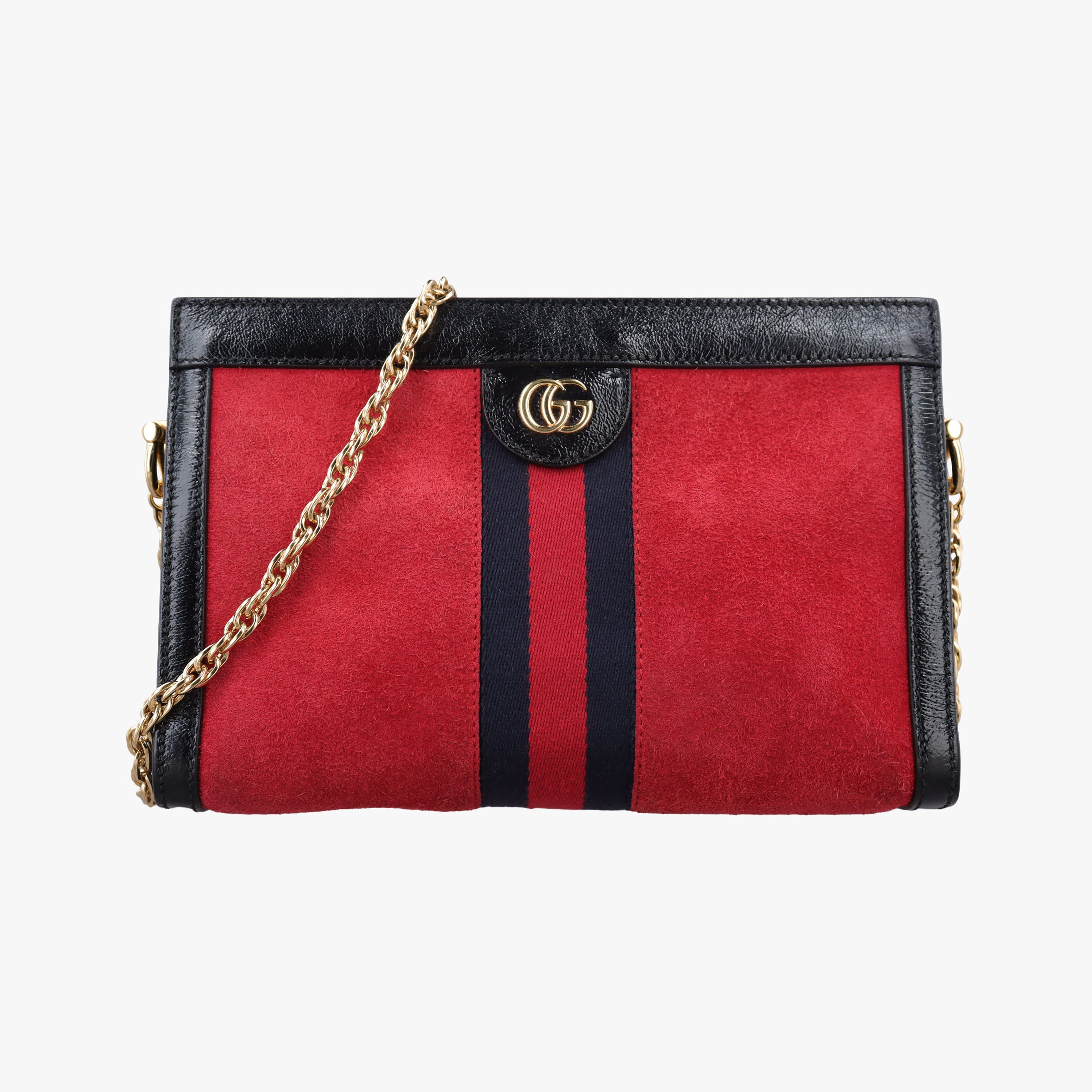 Pre-owned Gucci Ophidia Red×Black Suede×Patent 503877 shoulderbag | stylenewstar