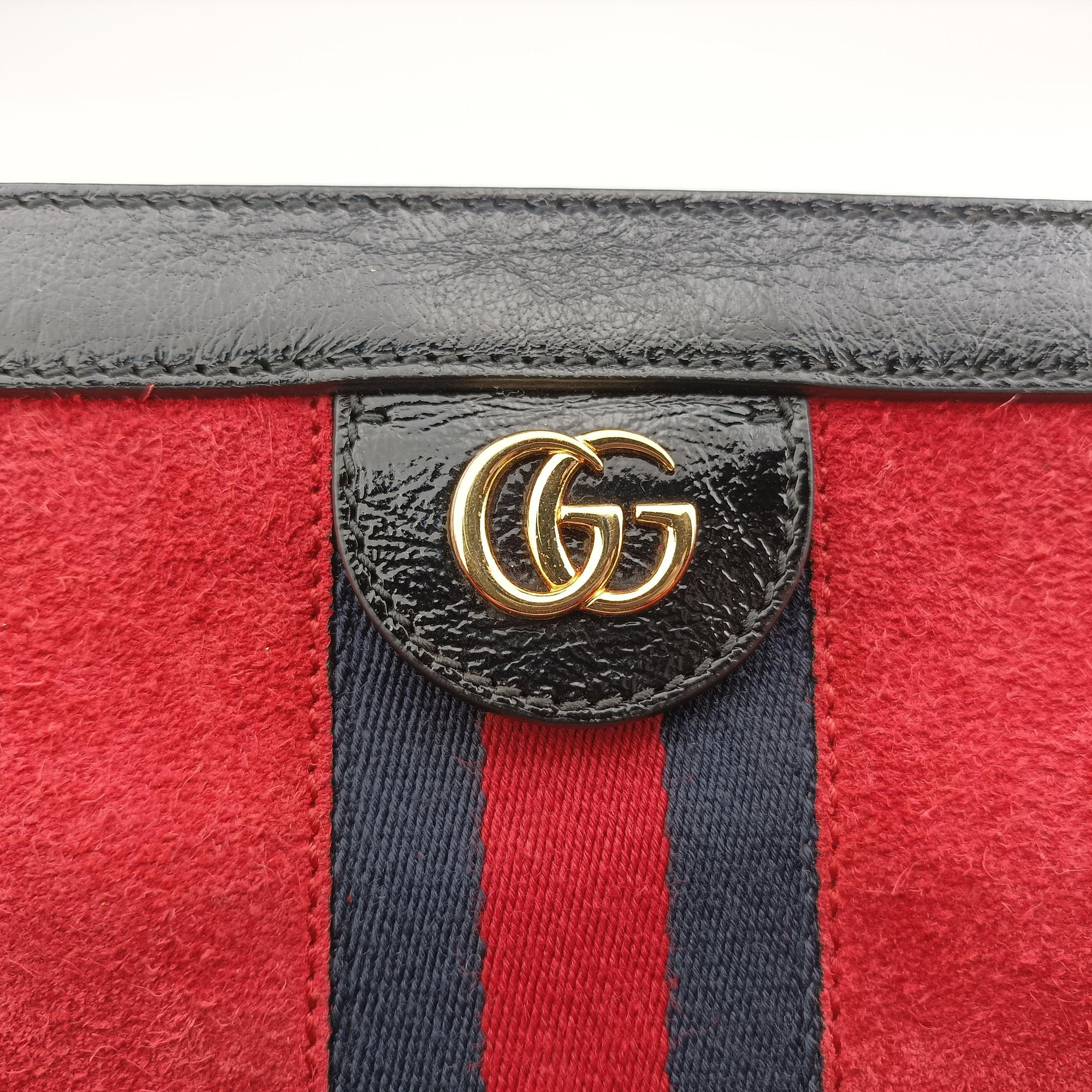 Pre-owned Gucci Ophidia Red×Black Suede×Patent 503877 shoulderbag | stylenewstar