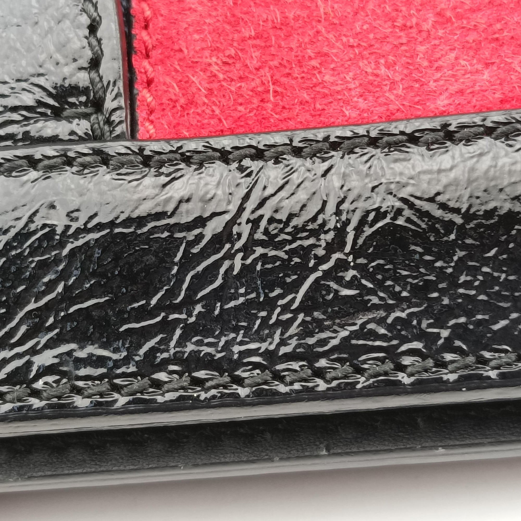 Pre-owned Gucci Ophidia Red×Black Suede×Patent 503877 shoulderbag | stylenewstar
