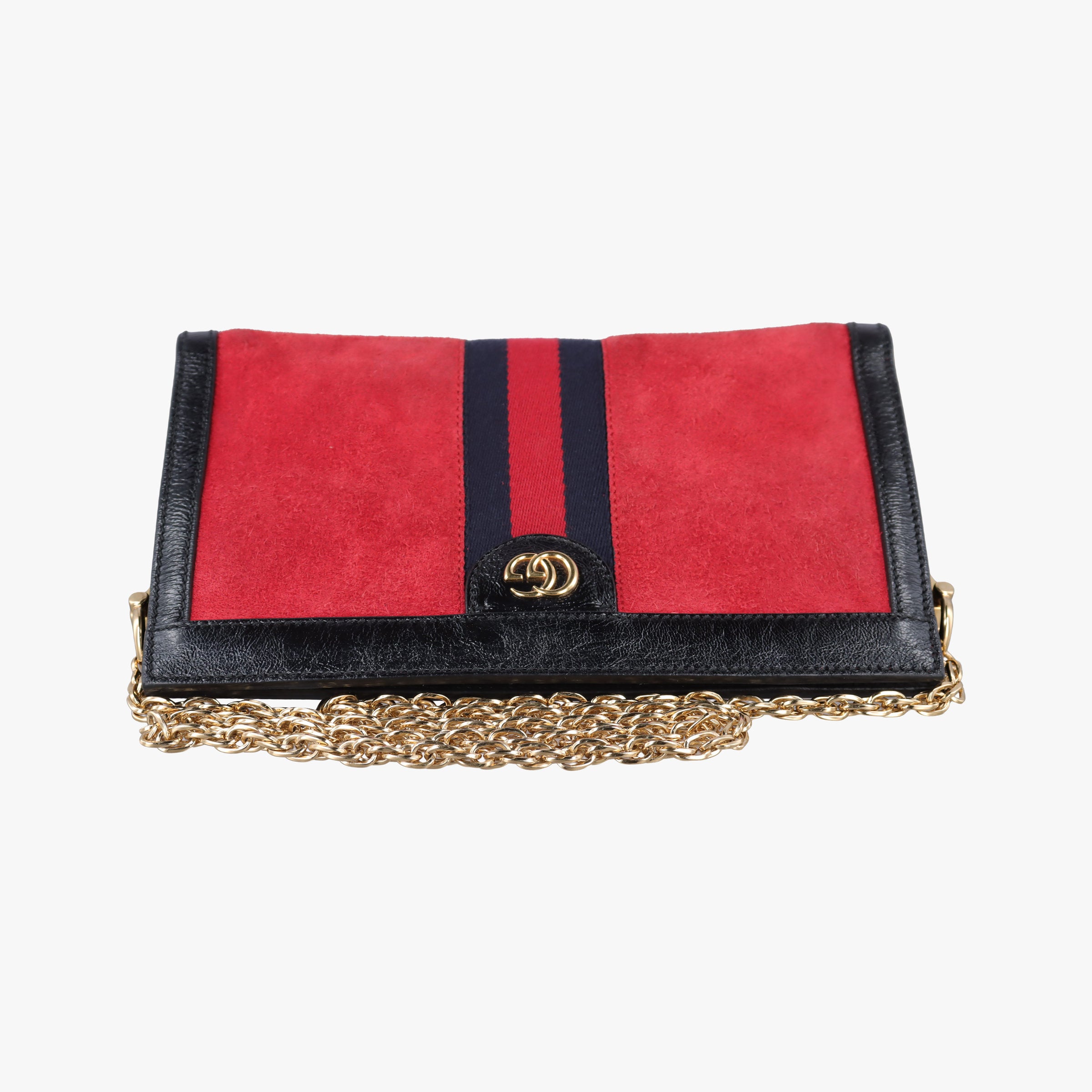 Pre-owned Gucci Ophidia Red×Black Suede×Patent 503877 shoulderbag | stylenewstar