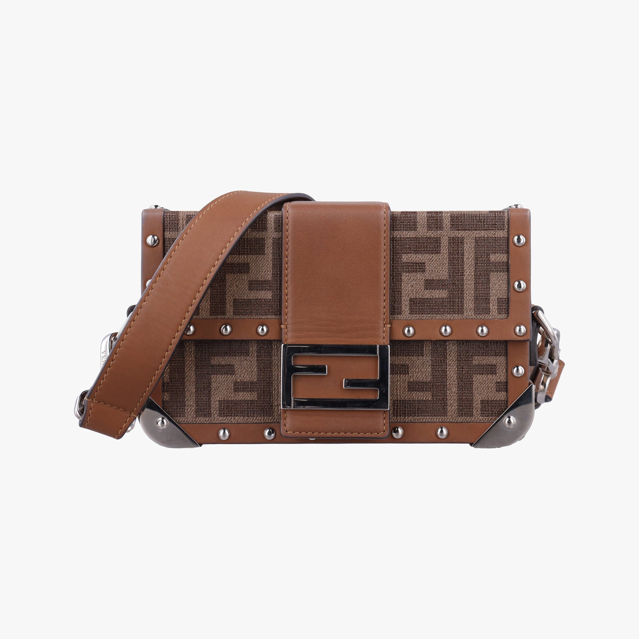 Pre-owned Fendi Zucca Trunk Brown PVC coated canvas×Leather 7VA507 shoulderbag | stylenewstar