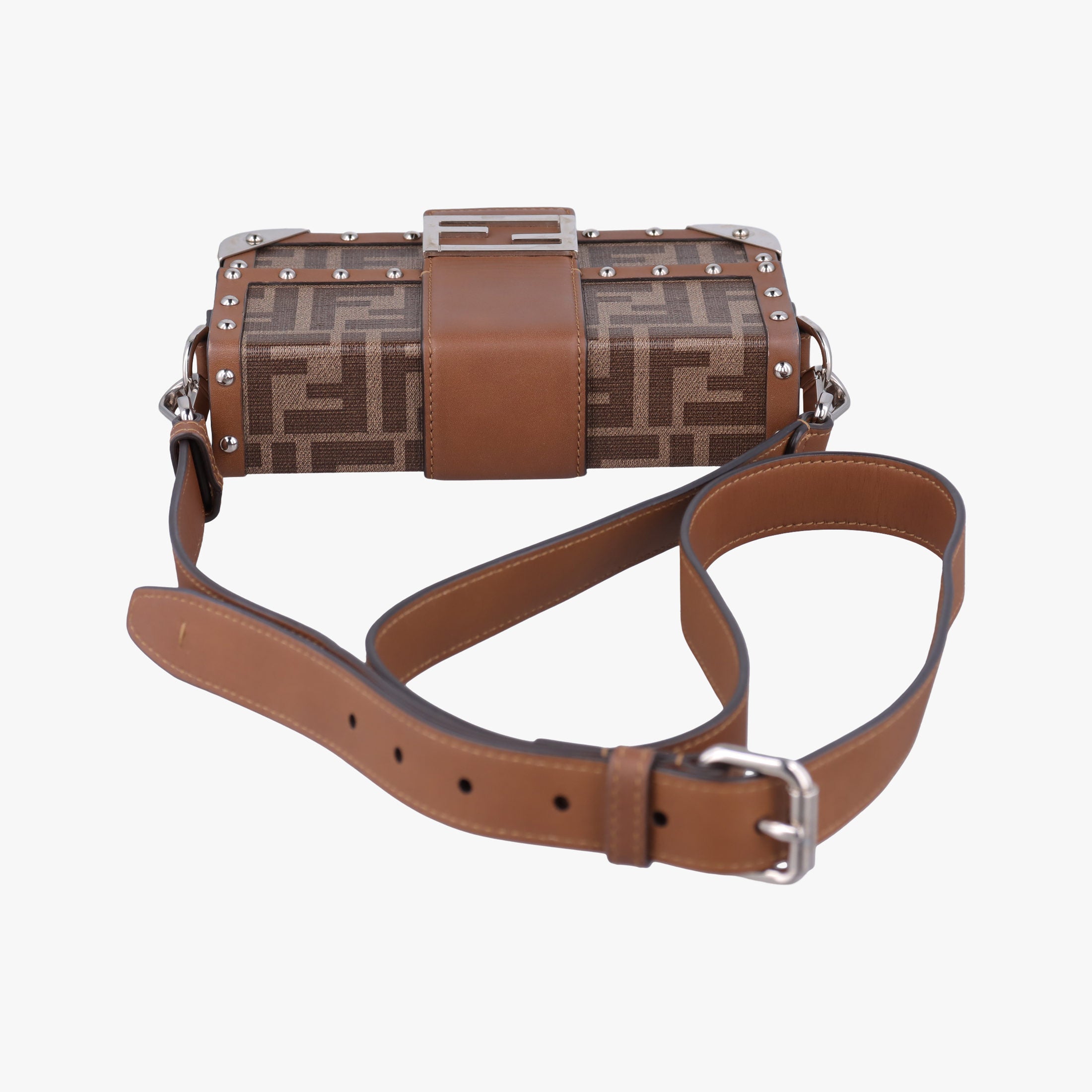 Pre-owned Fendi Zucca Trunk Brown PVC coated canvas×Leather 7VA507 shoulderbag | stylenewstar
