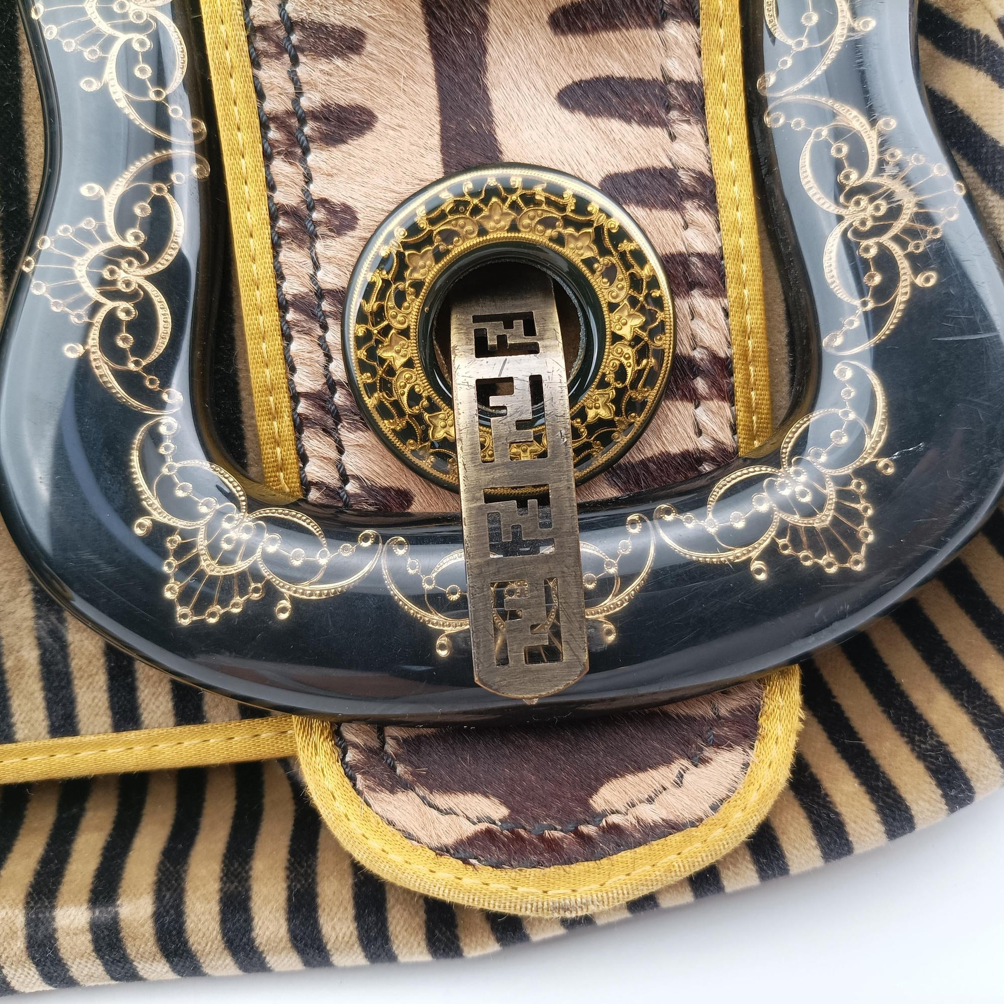 Pre-owned Fendi B Bag Brown Velvet × Fur 8BN165 shoulderbag | stylenewstar