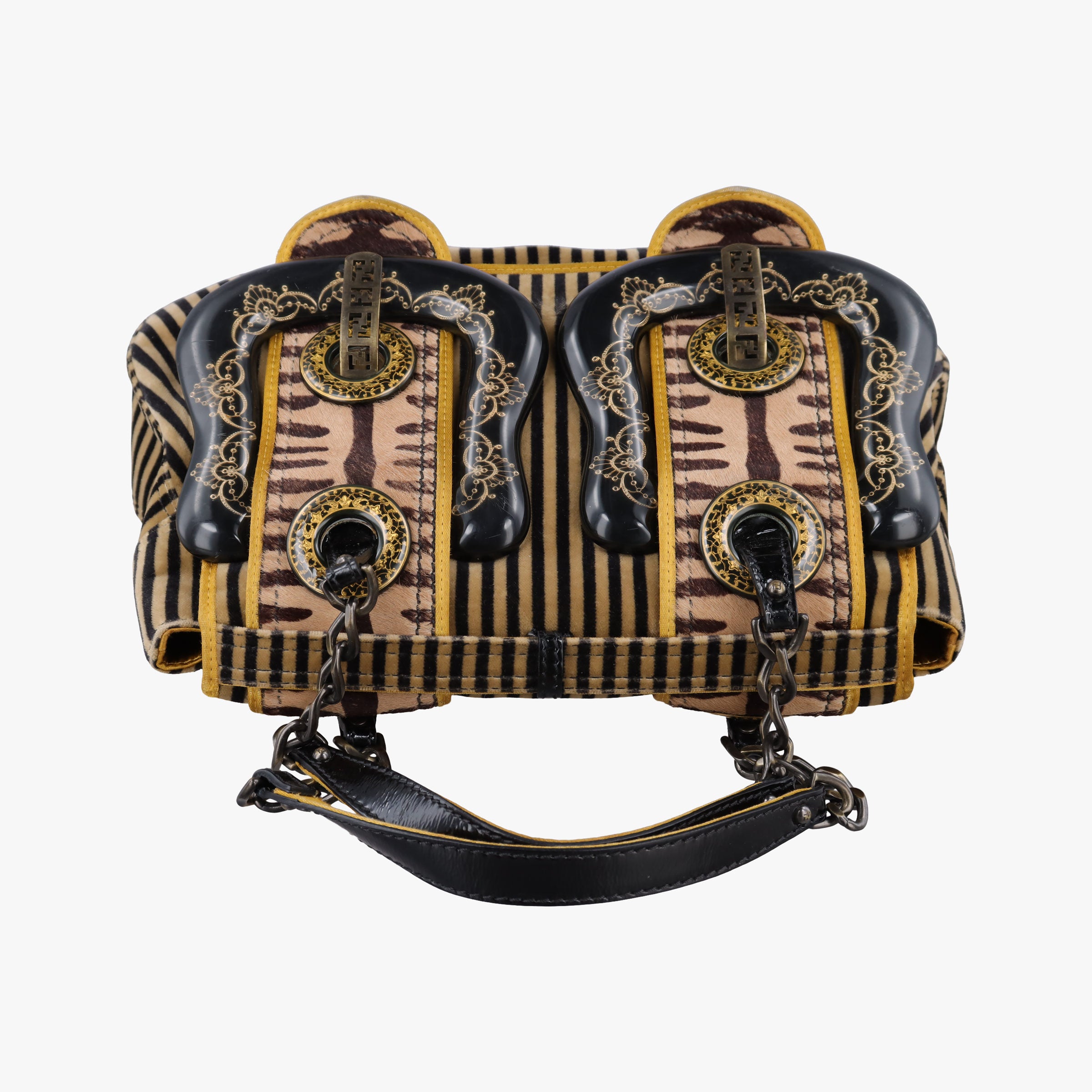 Pre-owned Fendi B Bag Brown Velvet × Fur 8BN165 shoulderbag | stylenewstar