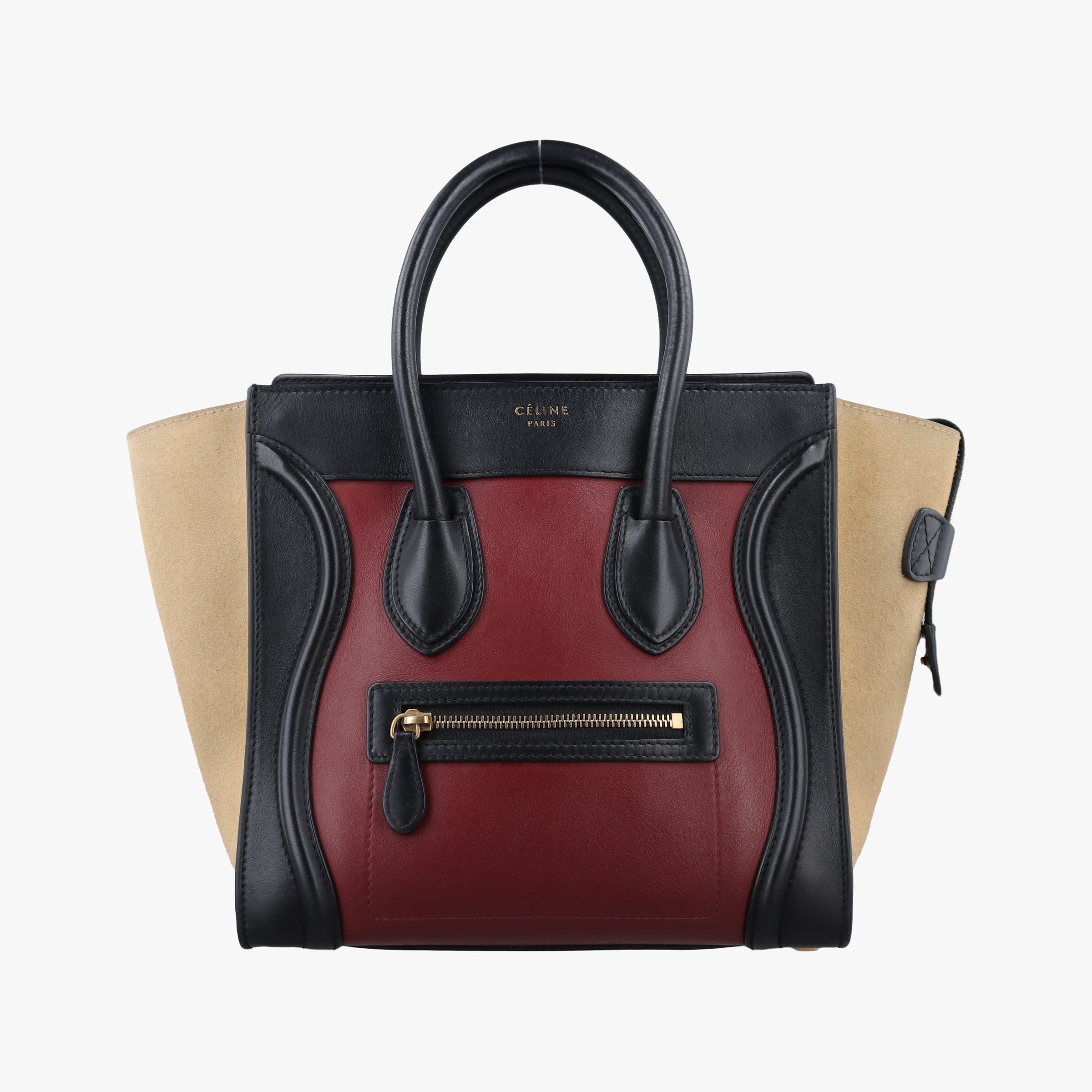 Pre-owned Celine Luggage Micro shopper Bordeaux×black×beige Suede×leather  handbag | stylenewstar