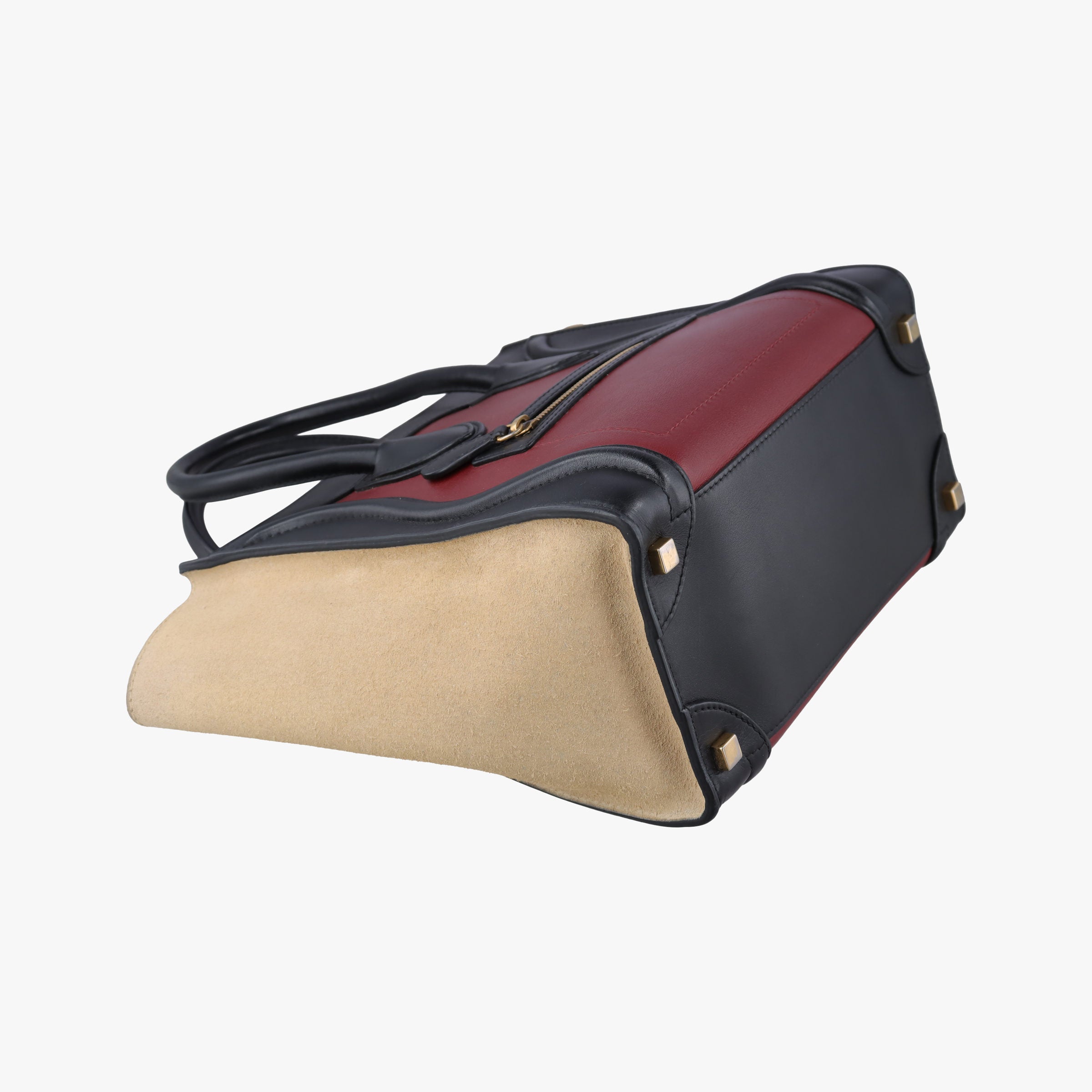 Pre-owned Celine Luggage Micro shopper Bordeaux×black×beige Suede×leather  handbag | stylenewstar