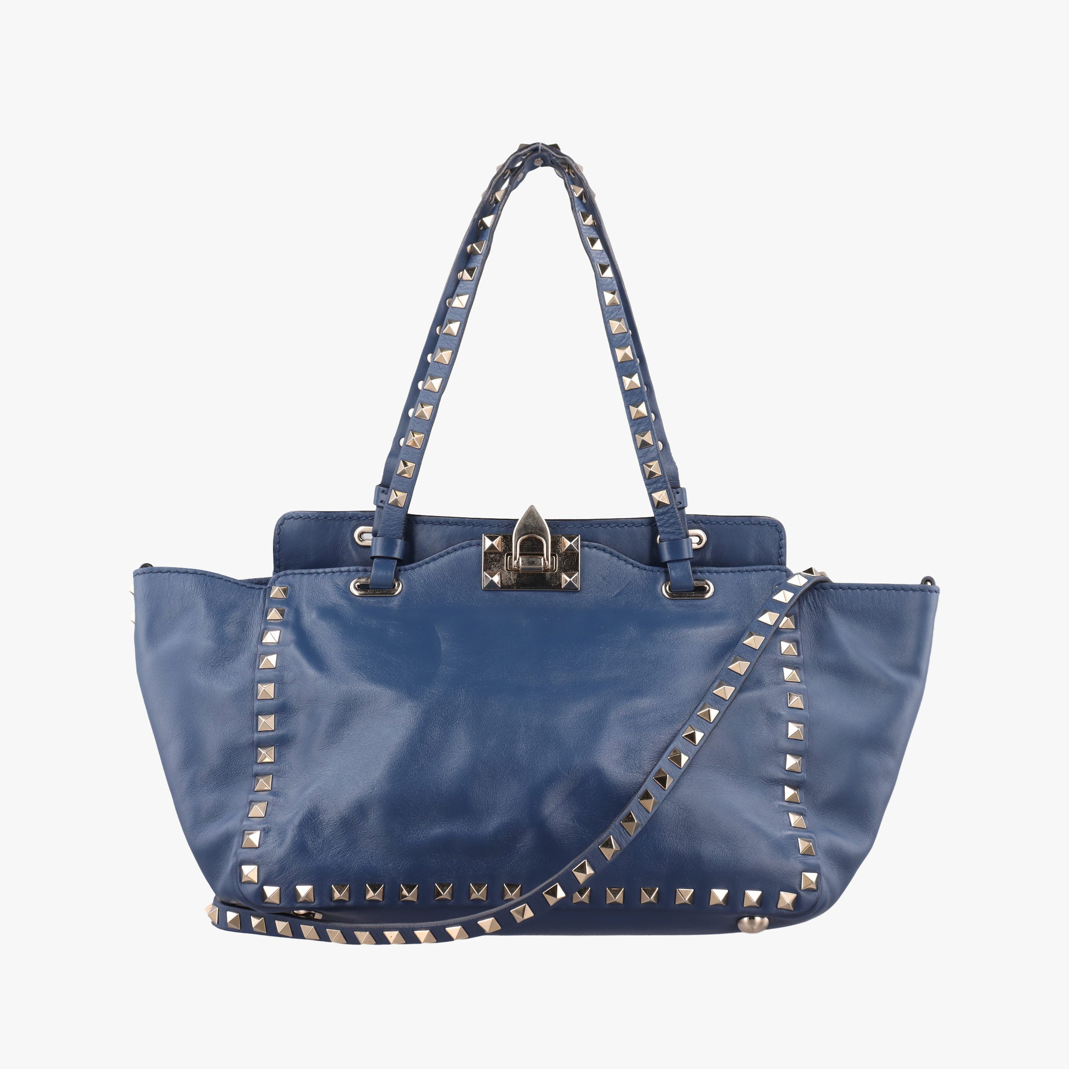 Pre-owned Valentino Rockstud Navy Leather  shoulderbag | stylenewstar